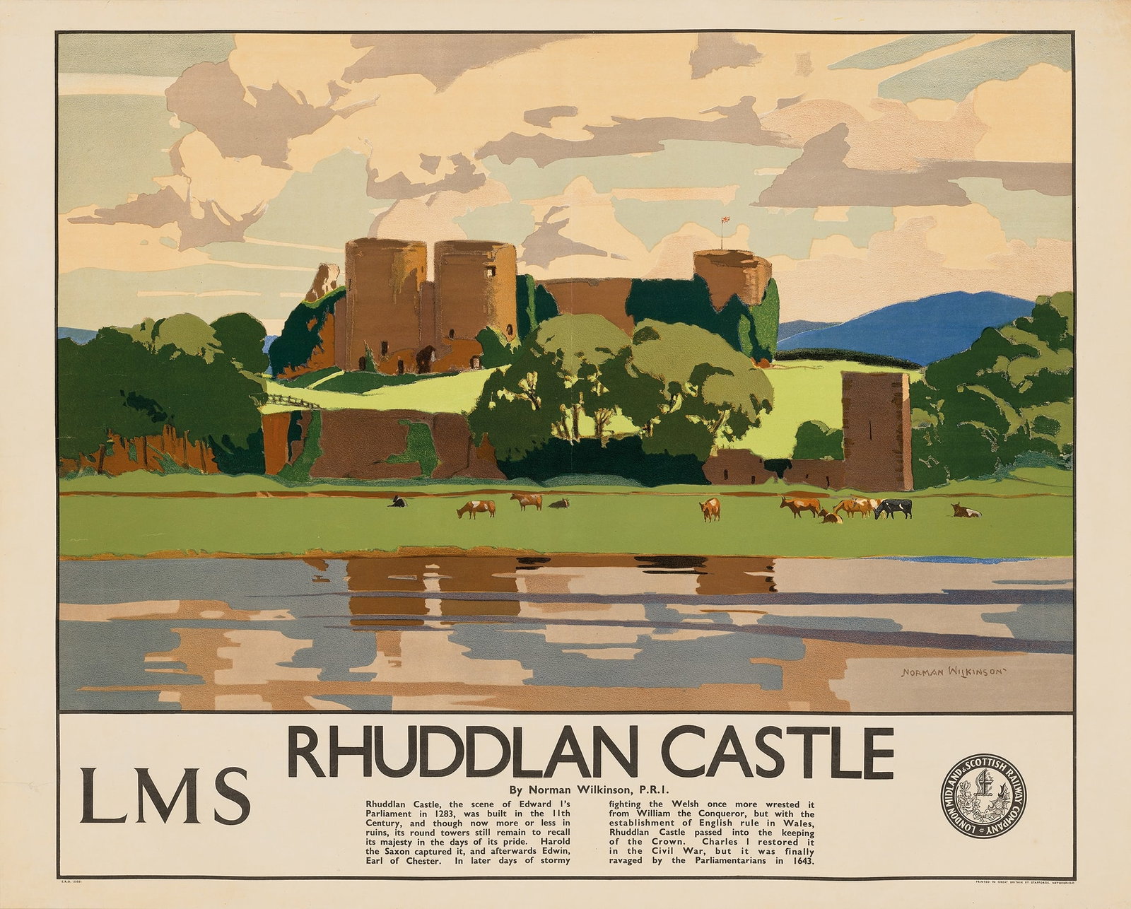 NORMAN WILKINSON (1878–1971): NORMAN WILKINSON (1878–1971) RHUDDLAN CASTLE lithographic poster, condition B+/A-; backed on linen 40 x 50 in. (102 x 127cm.)