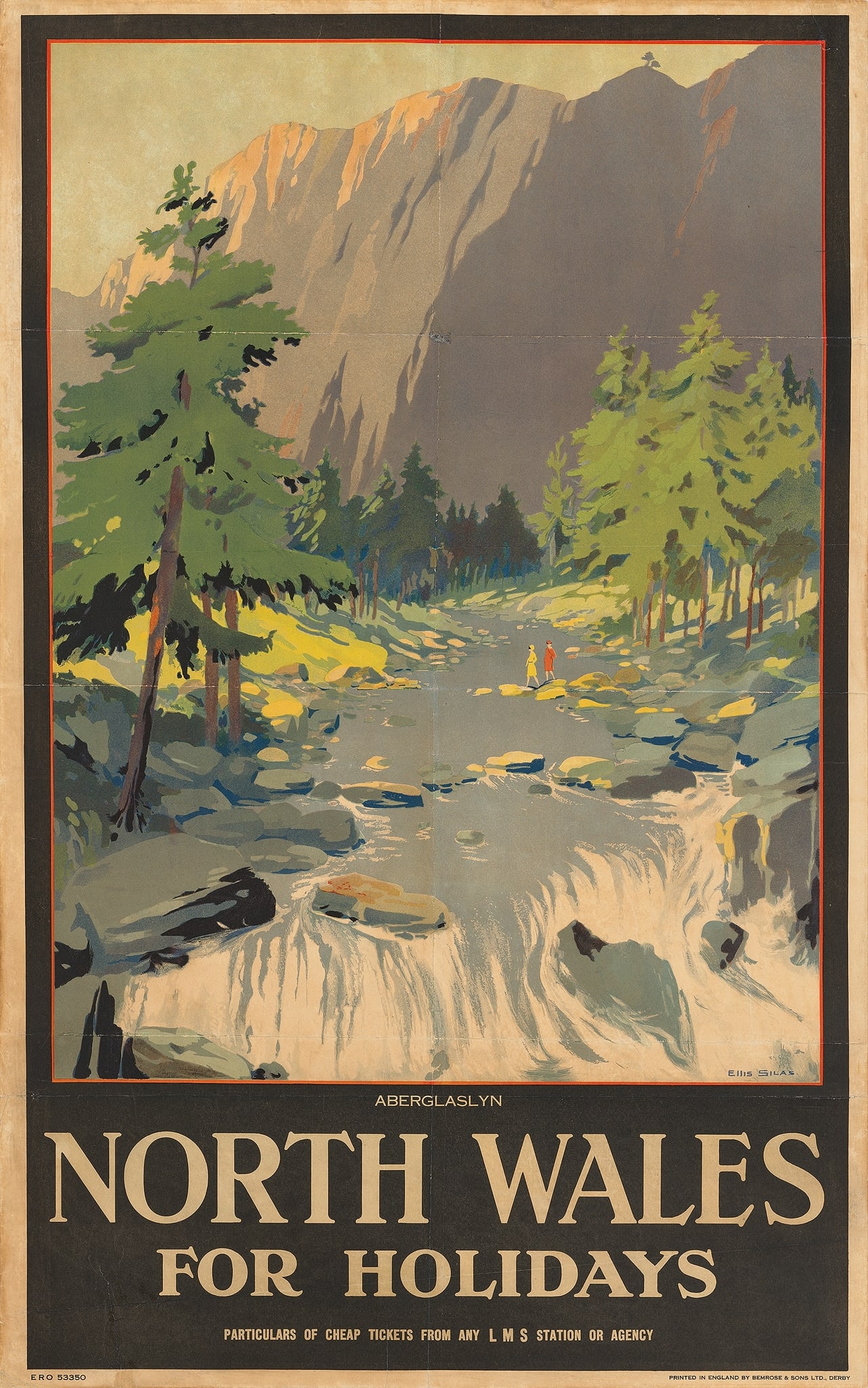 ELLIS SILAS (1885-1972): ELLIS SILAS (1885-1972) ABERGLASLYN NORTH WALES FOR HOLIDAYS lithographic poster, condition B; backed on linen 40 x 25in, (102 x 64cm.)