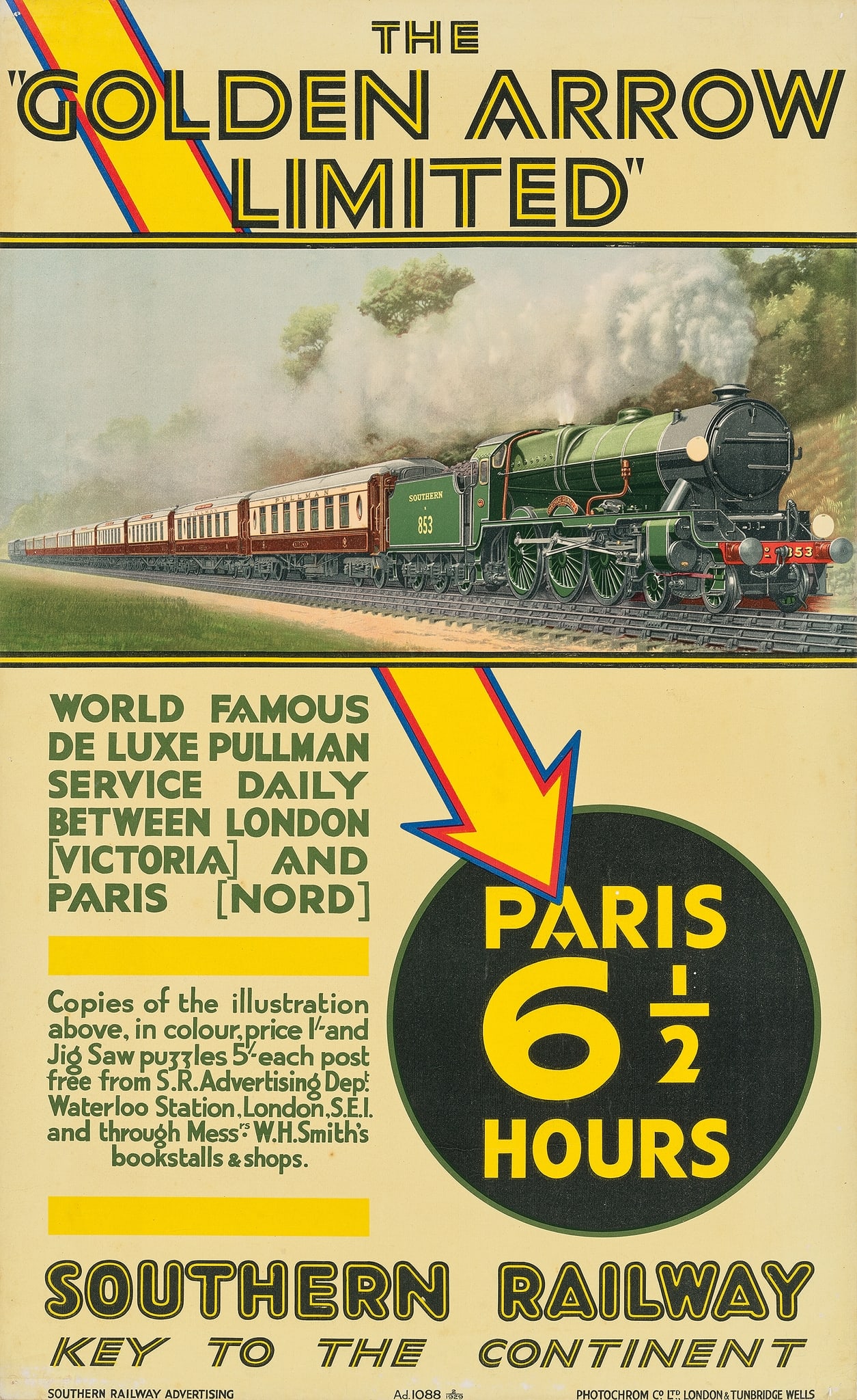 ANONYMOUS: ANONYMOUS THE GOLDEN ARROW LIMITED lithographic poster, 1929, condition A-; backed on linen 40 x 24.5 in. (101 x 62 cm.) 