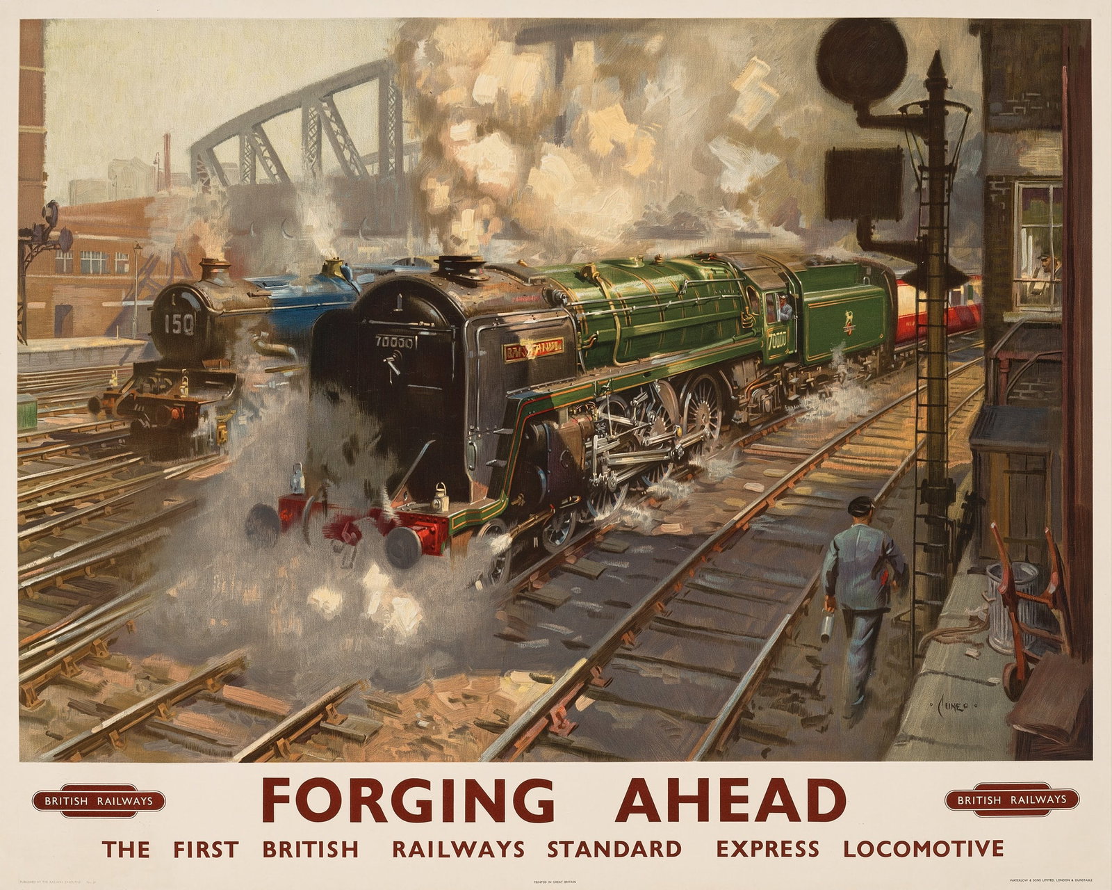 TERENCE CUNEO (1907–1996): TERENCE CUNEO (1907–1996) FORGING AHEAD lithographic poster, 1950, condition A; backed on linen 39.5 x 50in. (100 x 127cm.)