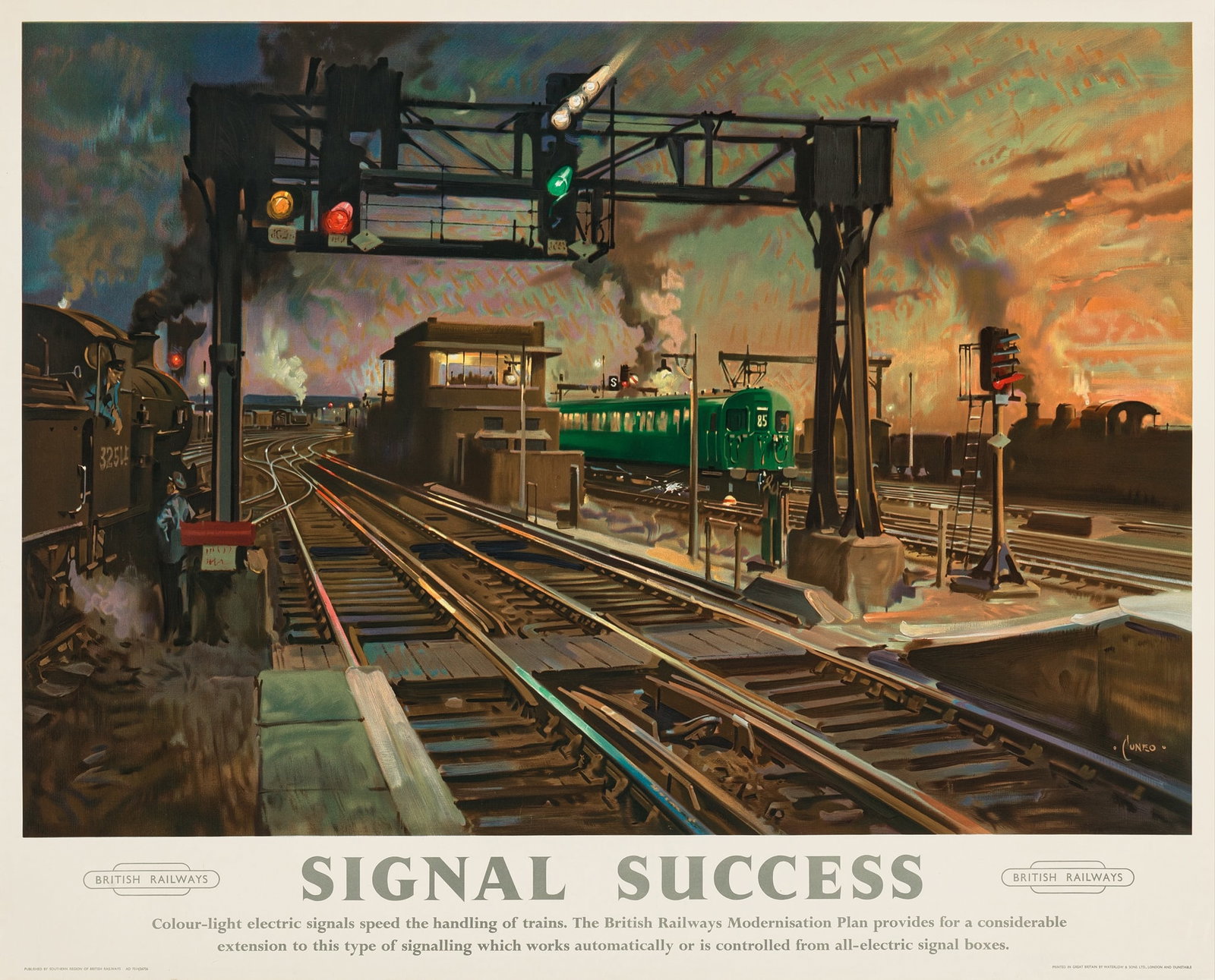 TERENCE CUNEO (1907–1996): TERENCE CUNEO (1907–1996) SIGNAL SUCCESS lithographic poster, 1962, condition A; backed on linen 40 x 50in. (102 x 127cm.)