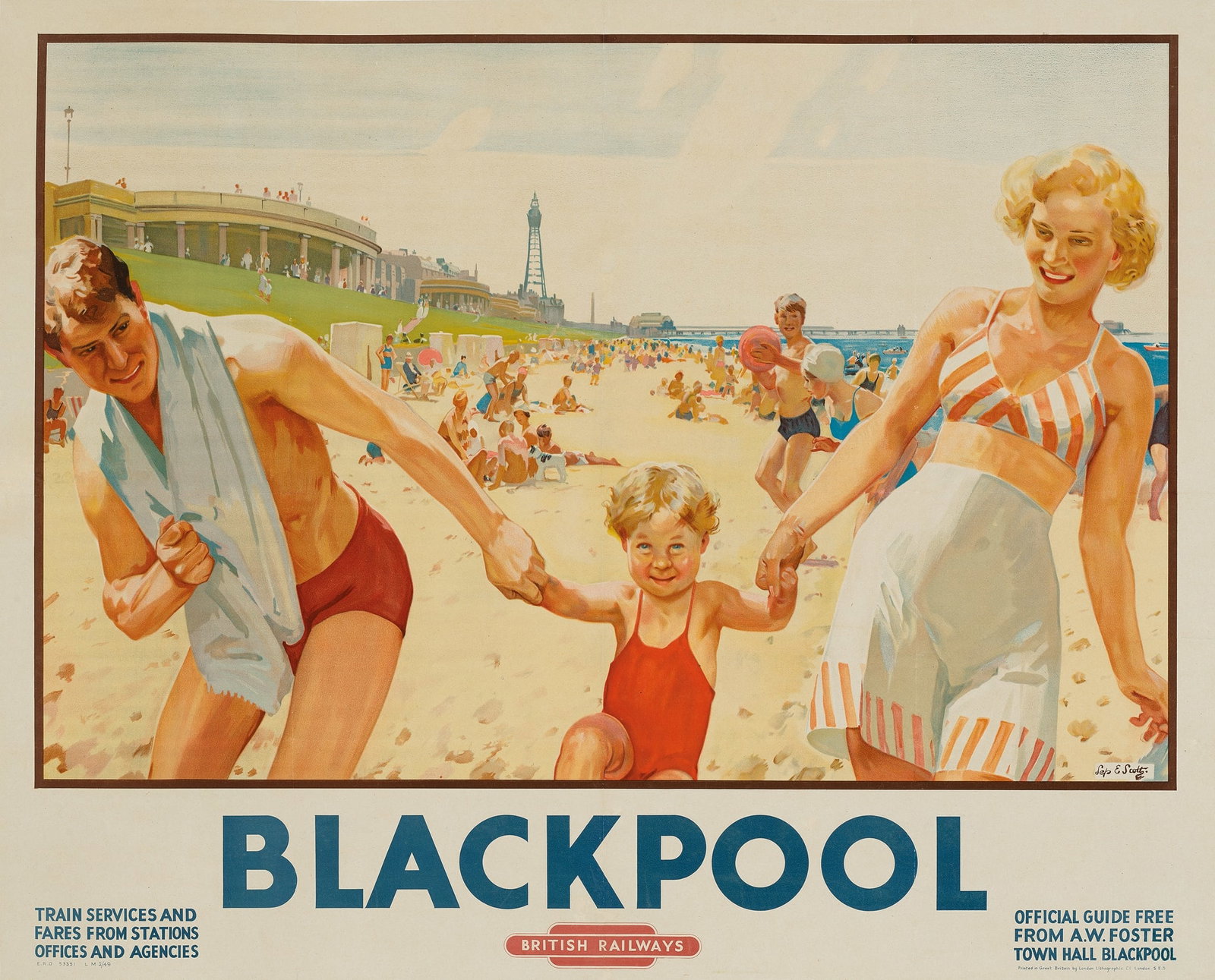 SEPTIMUS EDWIN SCOTT (1879–1962): SEPTIMUS EDWIN SCOTT (1879–1962) BLACKPOOL lithographic poster, c.1949, condition B+; backed on linen 40 x 50in. (102 x 127cm.)