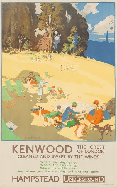 GEORGE SHERINGHAM (1884-1937): GEORGE SHERINGHAM (1884-1937) KENWOOD lithographic poster, 1926, condition A-; backed on linen, framed 40 x 25in. (102 x 64cm.)