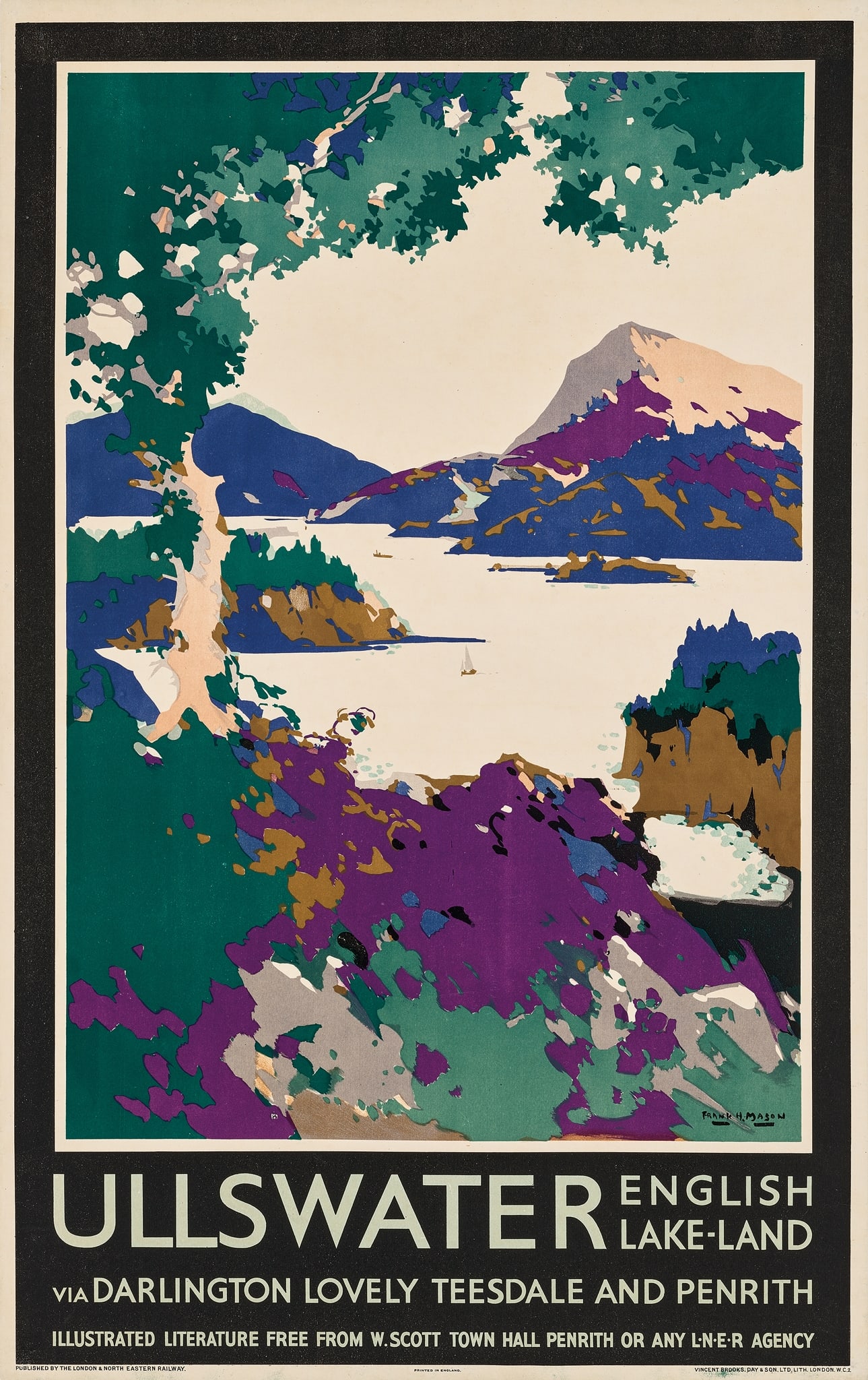 FRANK HENRY MASON (1921–2009): FRANK HENRY MASON (1921–2009) ULLSWATER lithographic poster, c.1920, condition A-; backed on linen 40 x 25in. (102 x 64cm.)