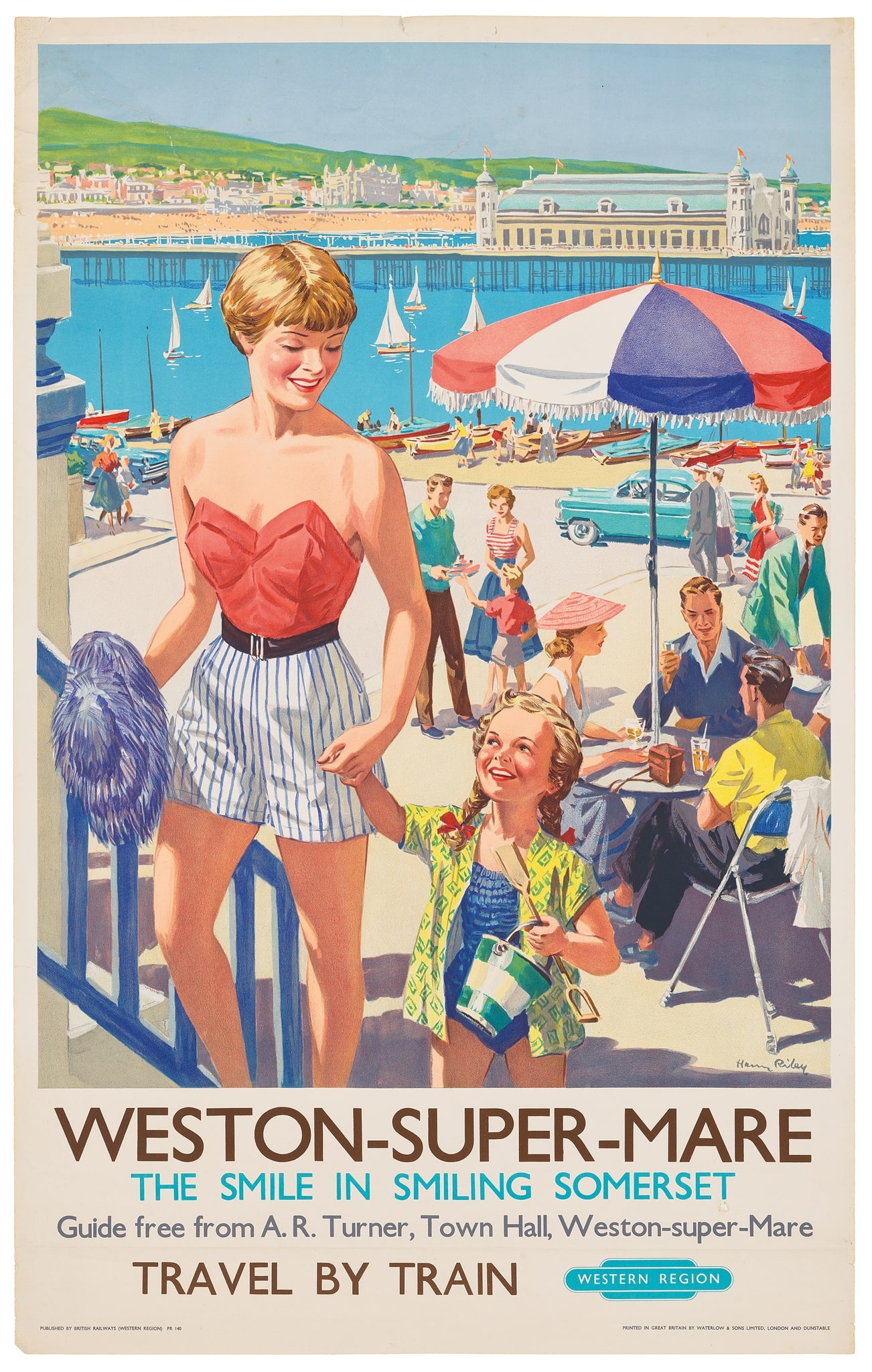 HENRY RILEY (1895-1986): HENRY RILEY (1895-1986) WESTON-SUPER-MARE lithographic poster, c.1960, condition B/B+; not backed 40 x 25in. (102 x 64cm.)