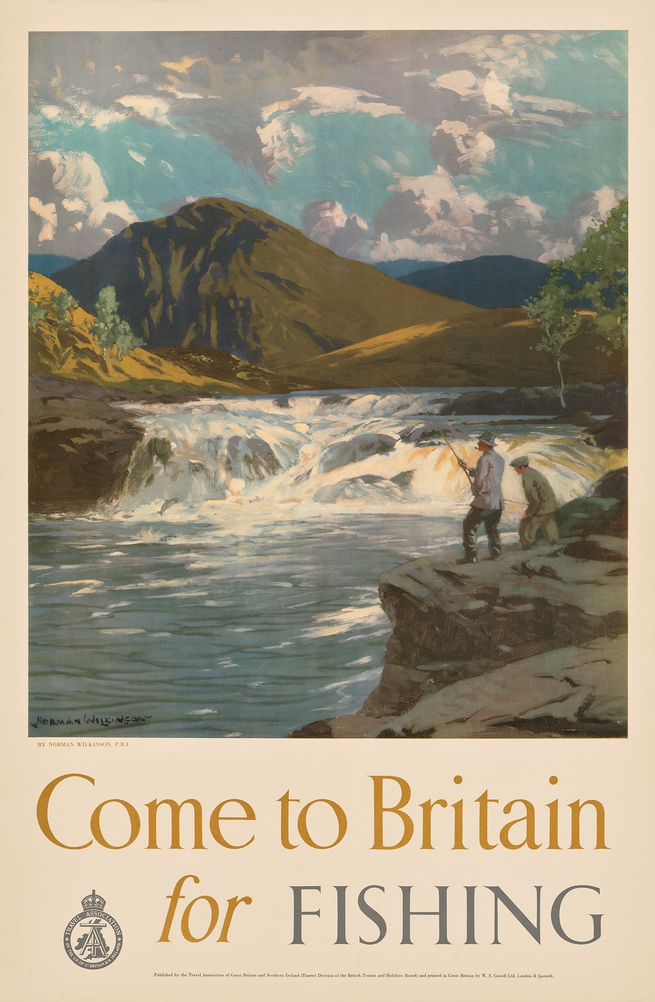 NORMAN WILKINSON (1878–1971): NORMAN WILKINSON (1878–1971) COME TO BRITAIN FOR FISHING offset lithographic poster, 1946, condition A; backed on linen 30 x 19.5in. (76 x 50cm.)