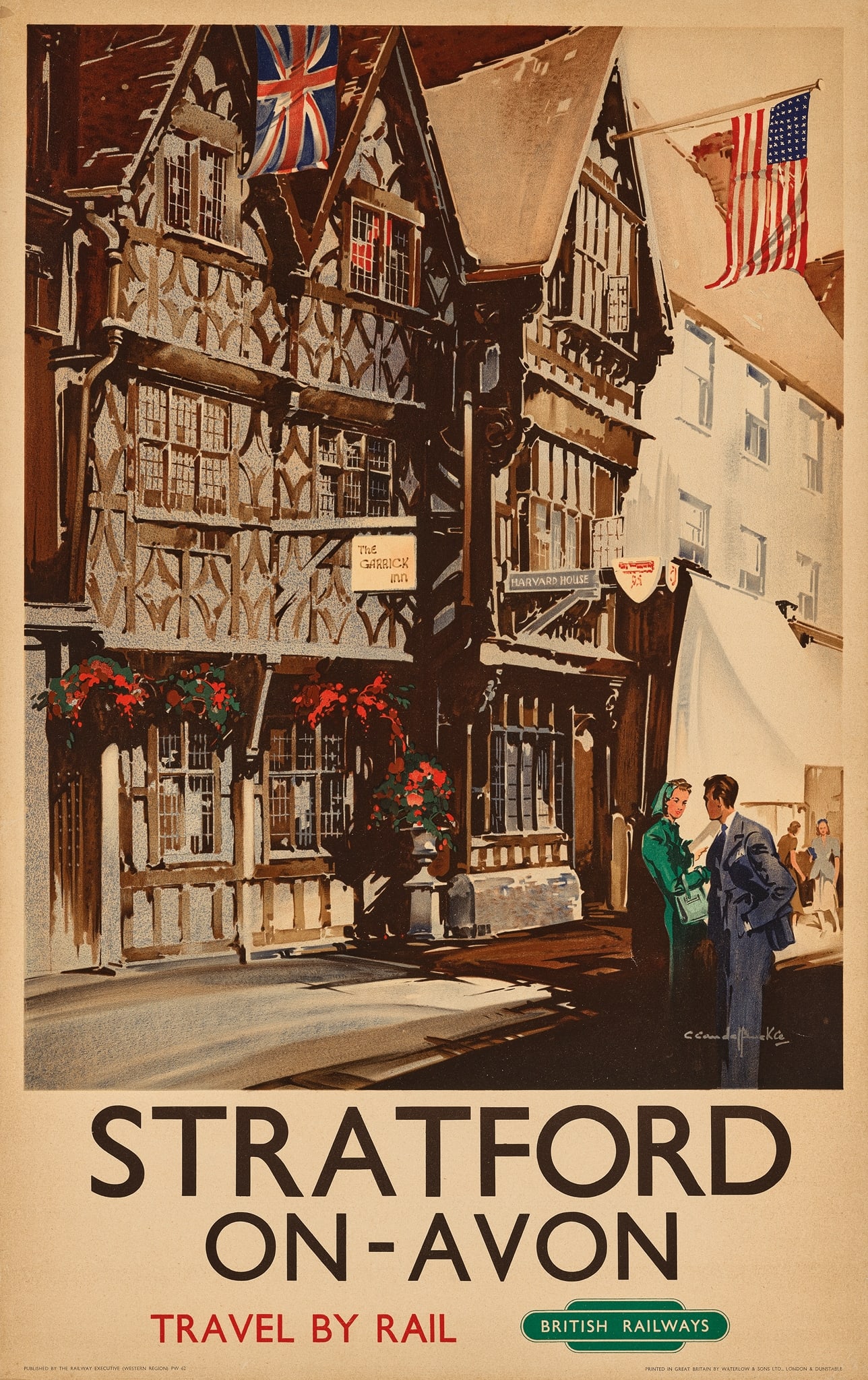 CLAUDE BUCKLE (1905-1973): CLAUDE BUCKLE (1905-1973) STRATFORD ON-AVON lithographic poster, c.1950, condition A-; backed on linen 40 x 25in. (102 x 64cm.)