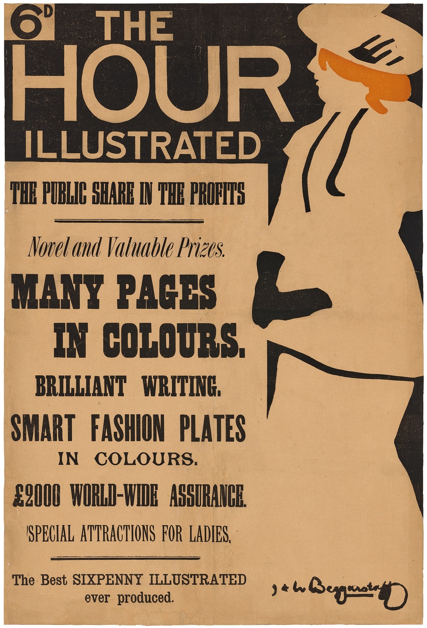 BEGGARSTAFF BROTHERS (1894–1899): BEGGARSTAFF BROTHERS (1894–1899) THE HOUR ILLUSTRATED lithographic poster, 1895, condition B; backed on linen 29.5 x 20in. (75 x 51cm.)