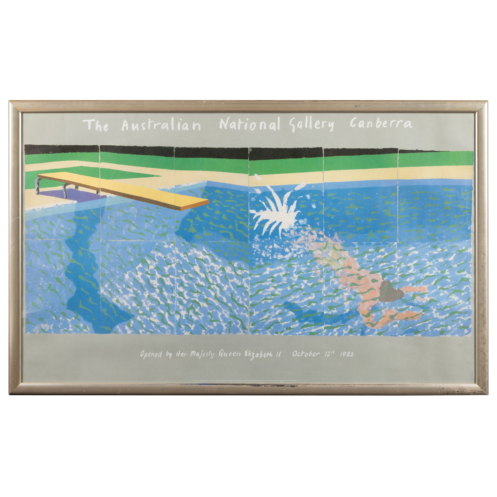 AFTER DAVID HOCKNEY (B.1937): AFTER DAVID HOCKNEY (B.1937) THE AUSTRALIAN NATIONAL GALLERY CANBERRA offset lithographic poster, 1983, condition A-; not backed, framed 33.5 x 54.5in. (85 x 138.5cm)
