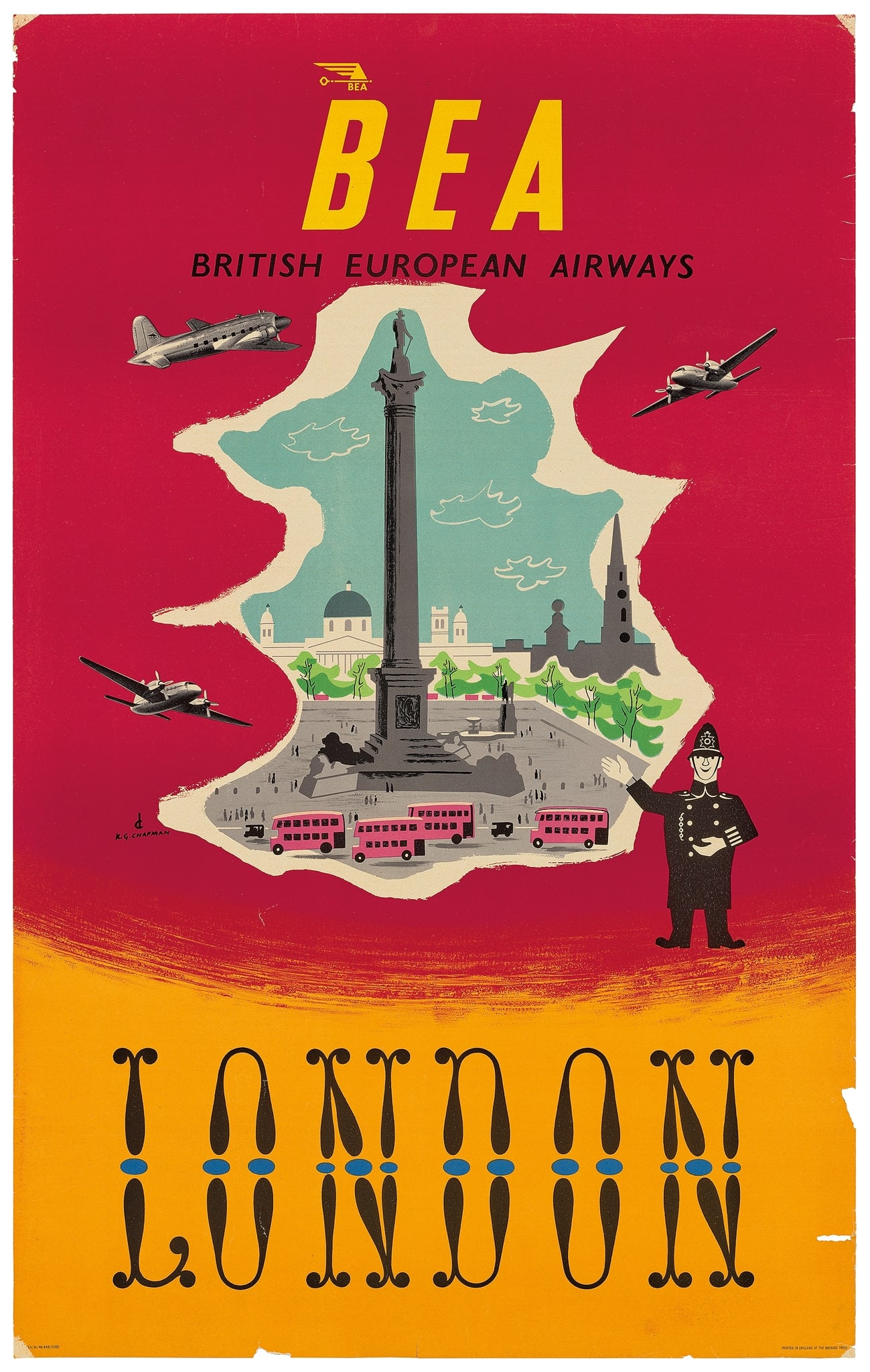 KENNETH GEORGE CHAPMAN (1908-1993): KENNETH GEORGE CHAPMAN (1908-1993) BEA, LONDON lithographic poster, c.1948, condition B+; not backed 39.5 x 24.5 in. (100 x 62 cm.)