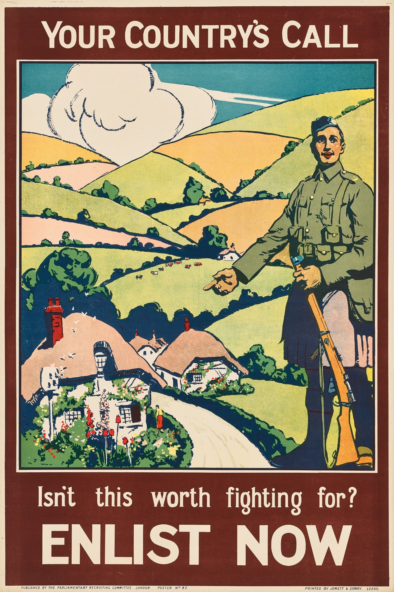 ANONYMOUS: ANONYMOUS YOUR COUNTRY'S CALL, ENLIST NOW lithographic poster, 1916, condition A-; backed on linen 29.5 x 19.5in. (75 x 50cm.)
