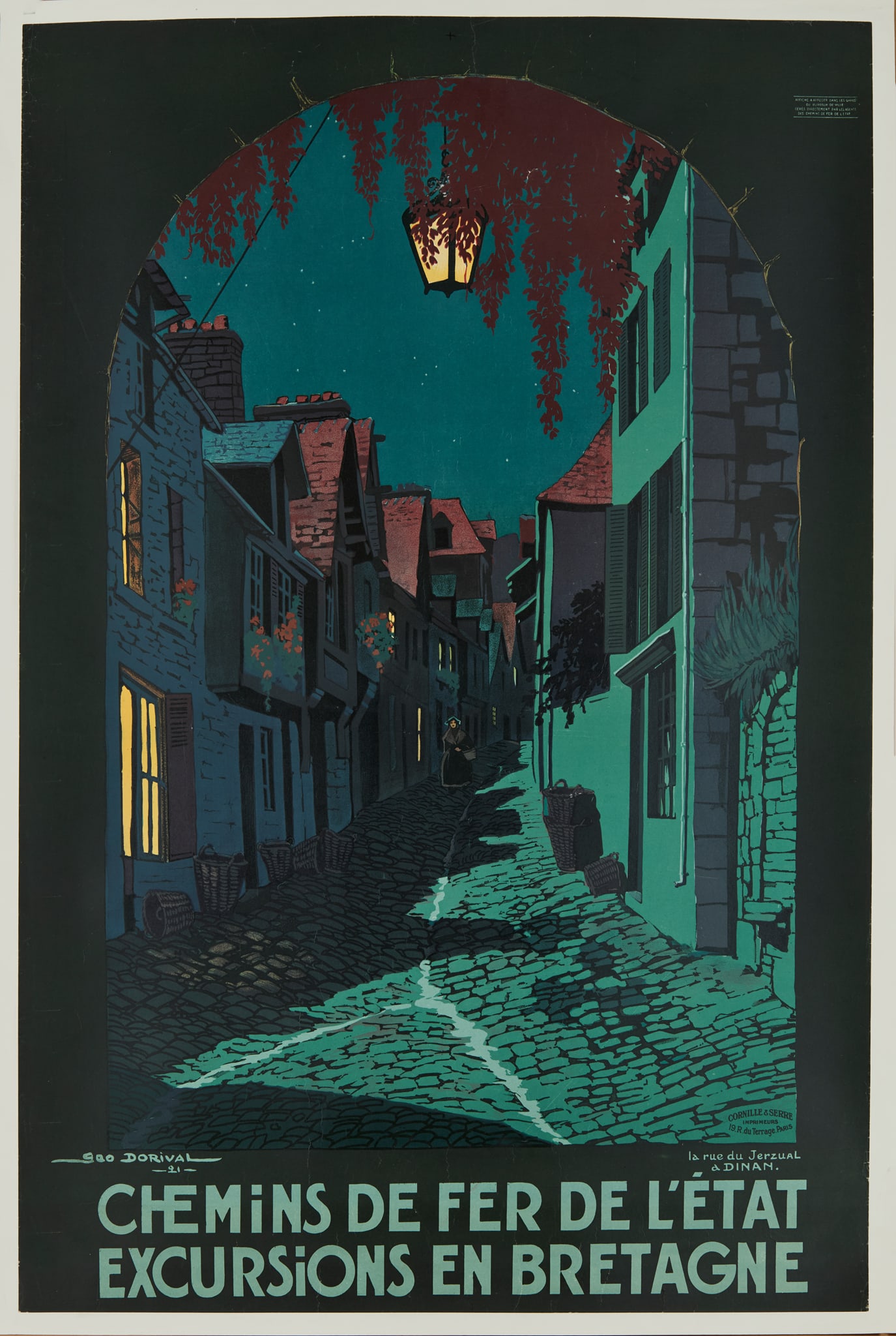 GEORGES "GEO" DORIVAL (1879 -1968): GEORGES "GEO" DORIVAL (1879 -1968) DINAN, BRETAGNE lithographic poster, 1921, condition B+; backed on paper 41 x 29 in. (104 x 75cm.) 