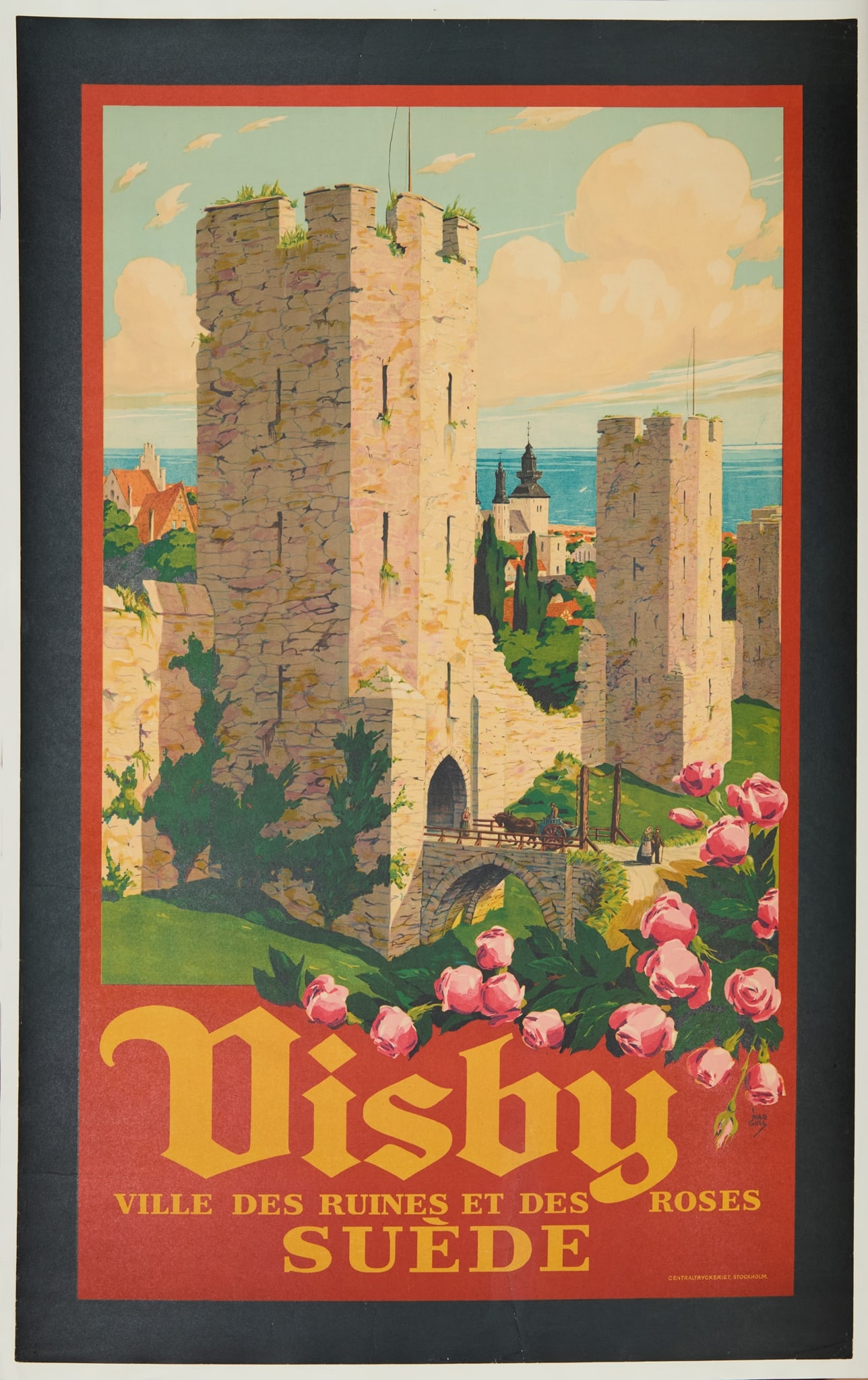 IVAR GULL (1909-1991): IVAR GULL (1909-1991) VISBY, SUEDE lithographic poster, 1937, condition B+; backed on paper 39.5 x 25in. (100 x 64cm.) 