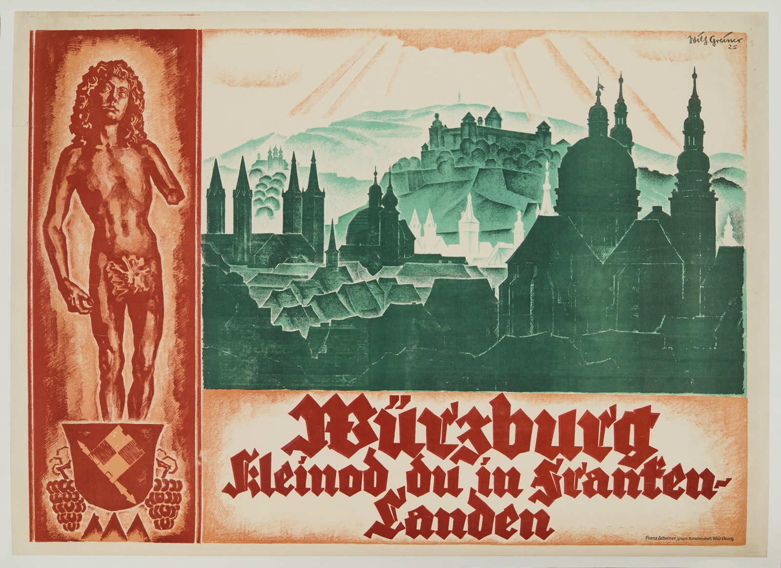 JULES GREINER: JULES GREINER WURZBURG lithographic poster, 1925, condition B+; backed on paper 29 x 40in. (74 x 102cm.)