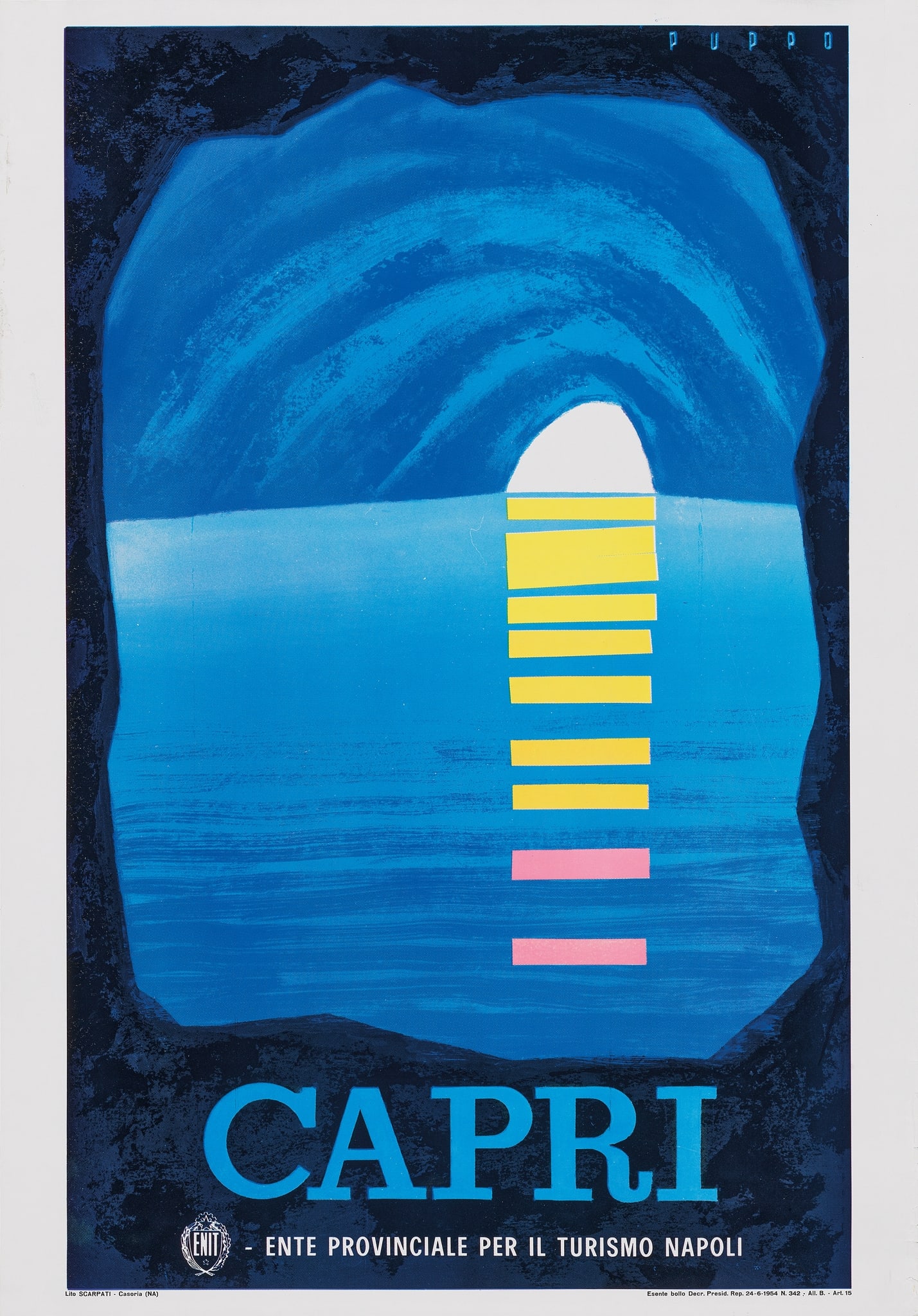 MARIO PUPPO (1905–1977): MARIO PUPPO (1905–1977) CAPRI offset lithographic poster, 1954, condition A-; not backed 39.5 x 27.5in. (100 x 70cm.)