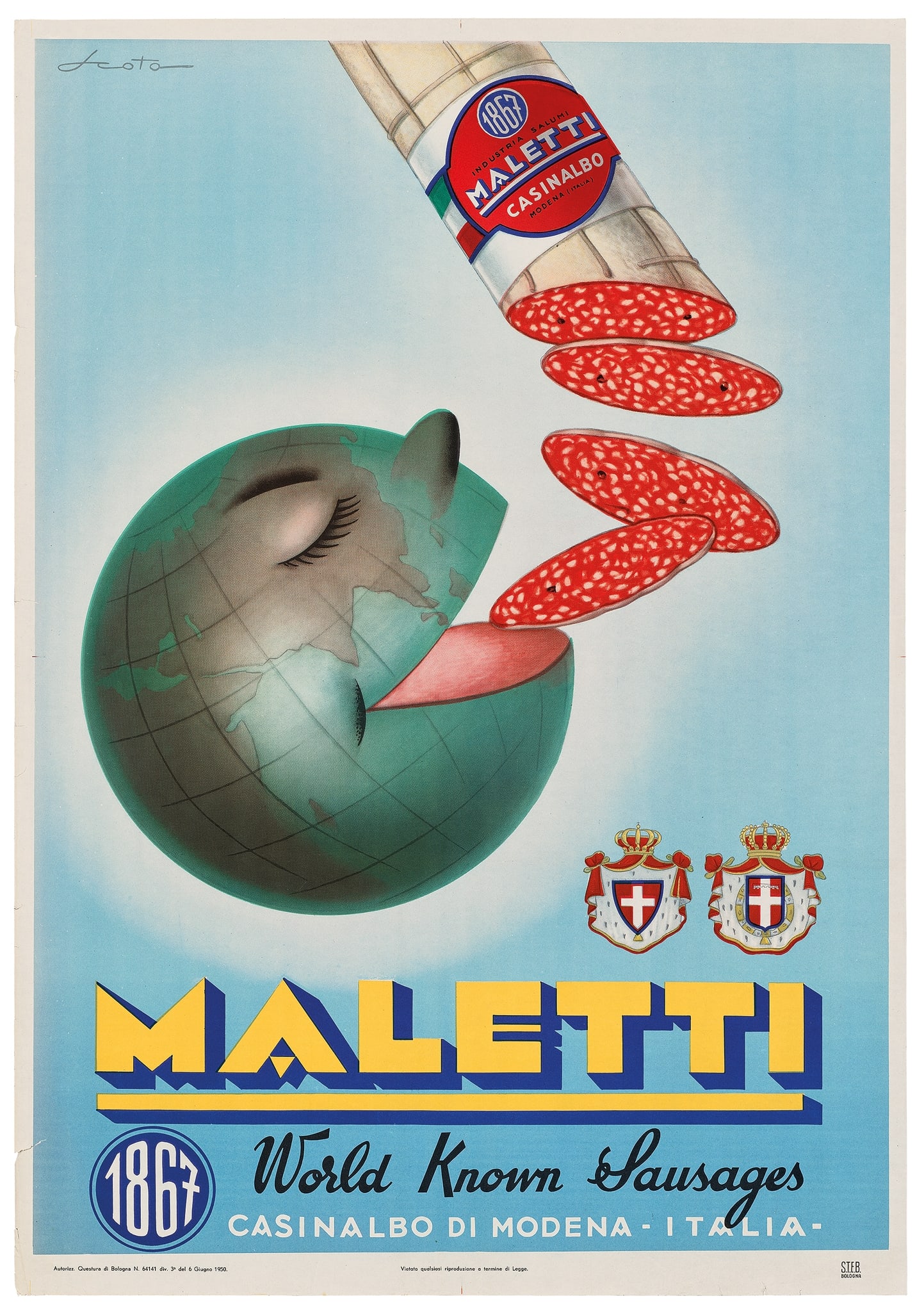 COTO: COTO MALETTI offset lithographic poster, 1950, condition A-; not backed 39.5 x 27.5in. (100 x 70cm.)