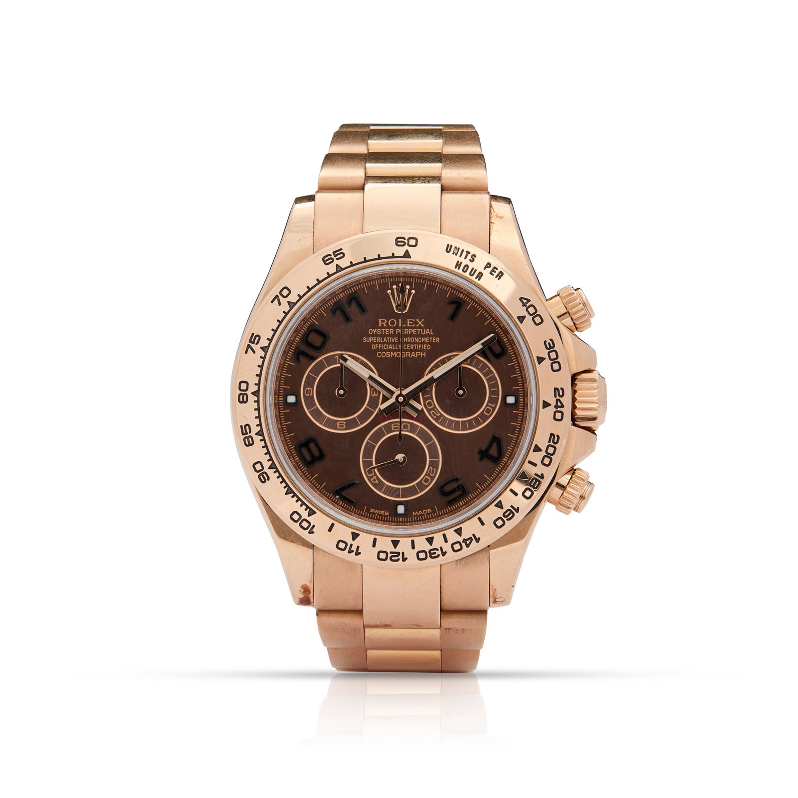 Rolex. A rare and desirable 18k rose gold automatic chronograph wristwatch: Rolex. A rare and desirable 18k rose gold automatic chronograph wristwatch Oyster Perpetual Cosmograph Daytona Ref. 116505, Case No. 235K81W3, made circa 2010 Cal.4130 self-winding movement, ‘ch