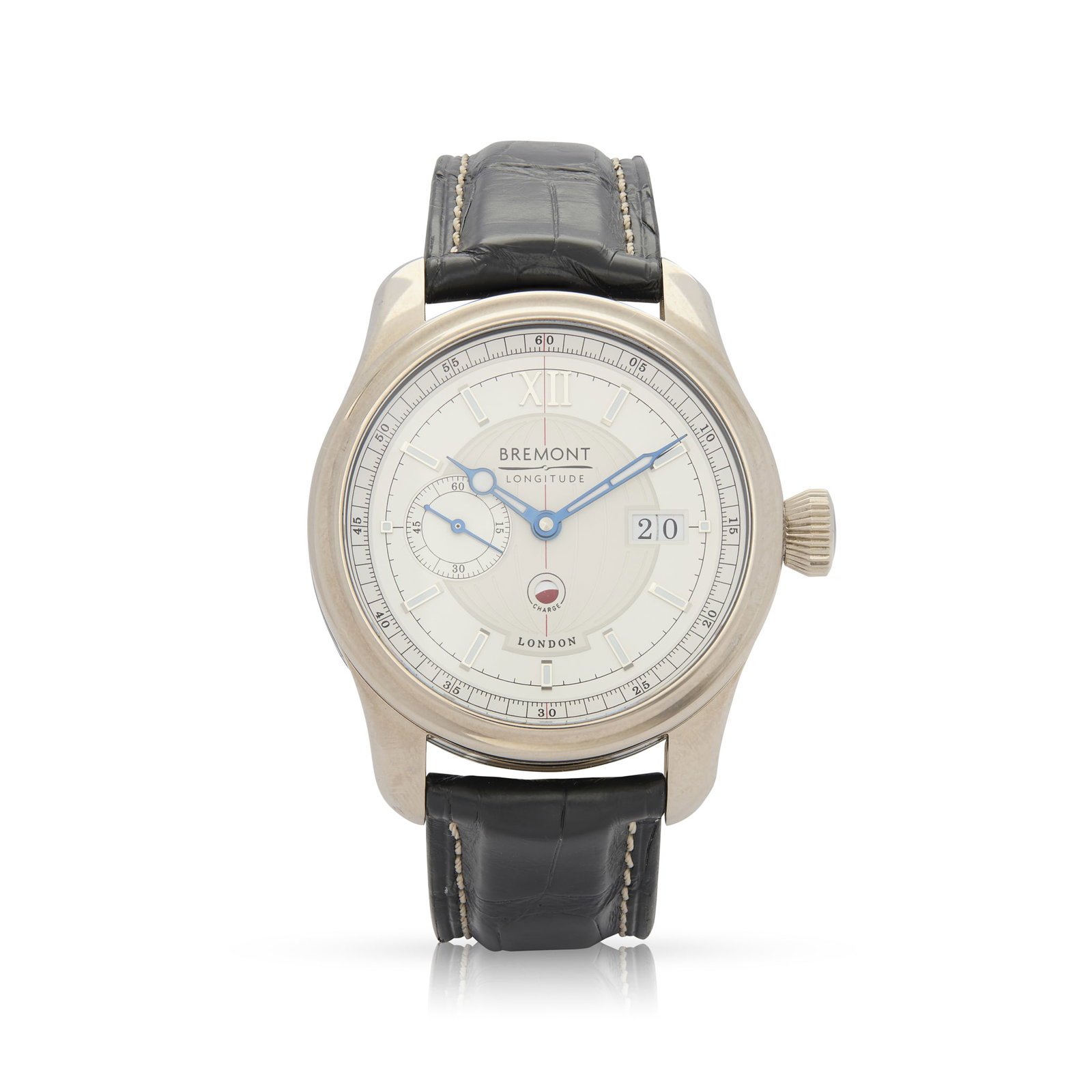 Y Bremont, London. An 18k white gold limited-edition automatic wristwatch with date and power: Bremont, London. An 18k white gold limited-edition automatic wristwatch with date and power reserve Longitude, Ref.WG-R-S, Edition No.75/75, made circa 2022 Cal.ENG376 self-winding 22 jewel movement, 