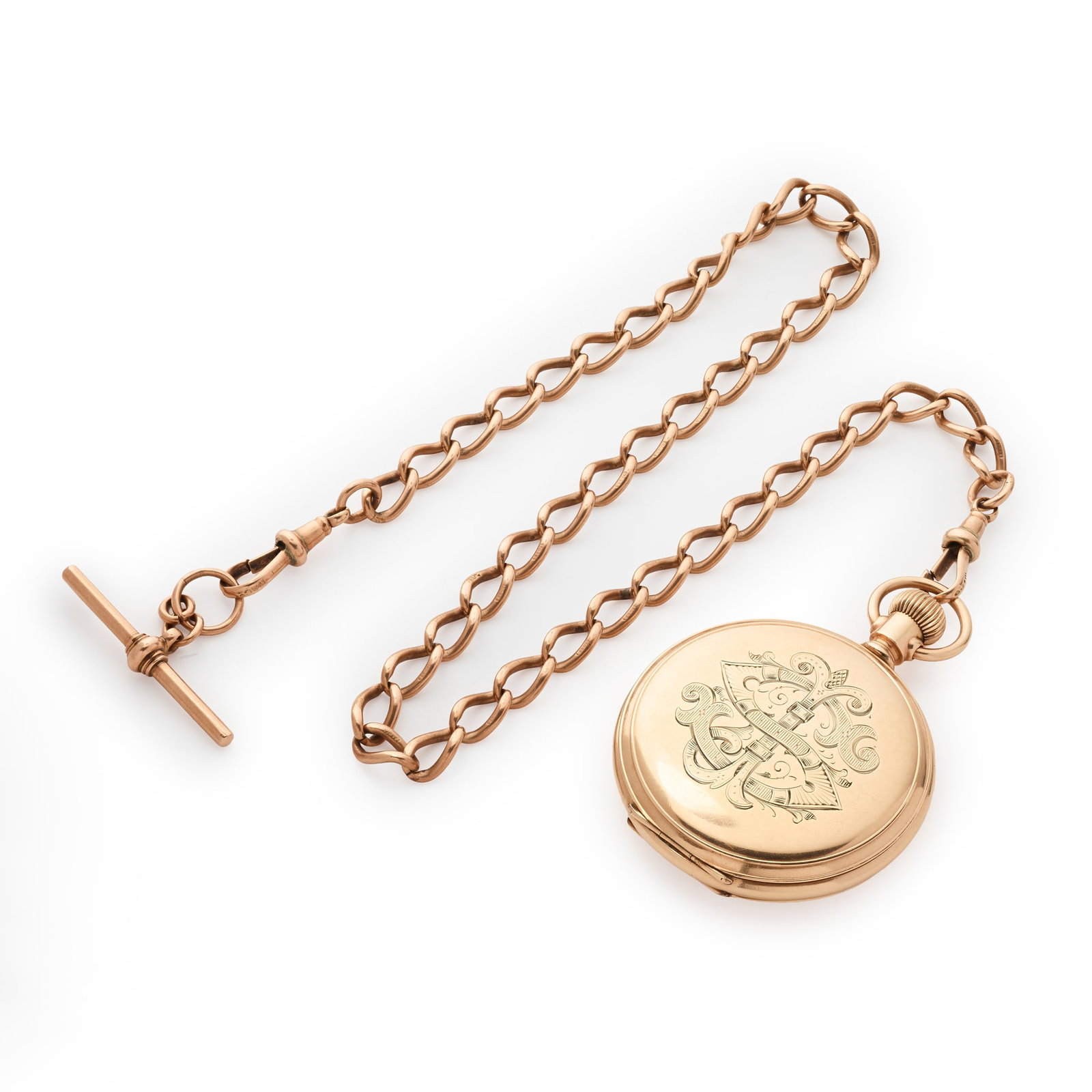 Waltham. A gold-plated hunting cased pocket watch with 9k gold chain (1 of 1)