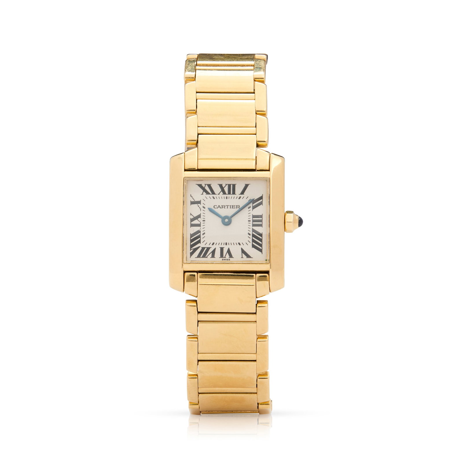 Cartier. A Ladies fine 18k yellow gold quartz bracelet watch: Cartier. A Ladies fine 18k yellow gold quartz bracelet watch Tank Francaise, Ref. 1820, Serial No. CC453546, made circa 1998 Quartz movement, silvered dial with black Roman numerals, inner minute