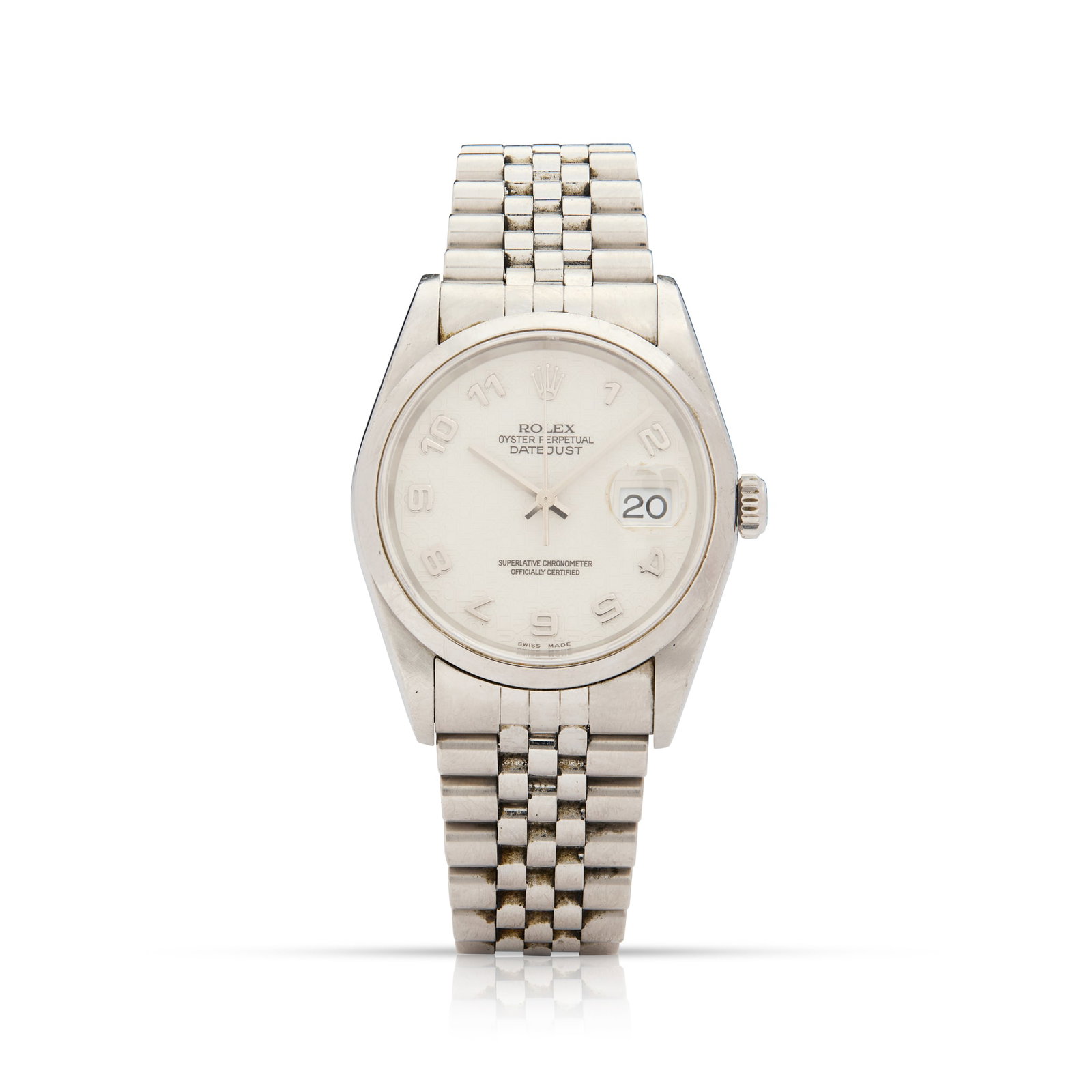 Rolex. A stainless steel automatic wristwatch with date: Rolex. A stainless steel automatic wristwatch with date Oyster Perpetual Datejust, Ref. 16200, Case No. Y770998, made circa 2004 Cal.3135, self-winding 31 jewel movement, off-white Jubilee dial with r