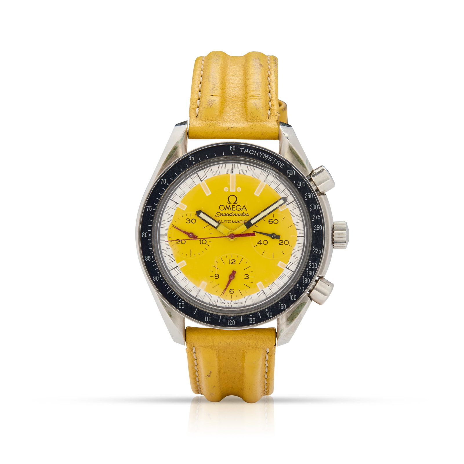 Omega. A stainless steel automatic chronograph wristwatch with yellow dial (1 of 1)