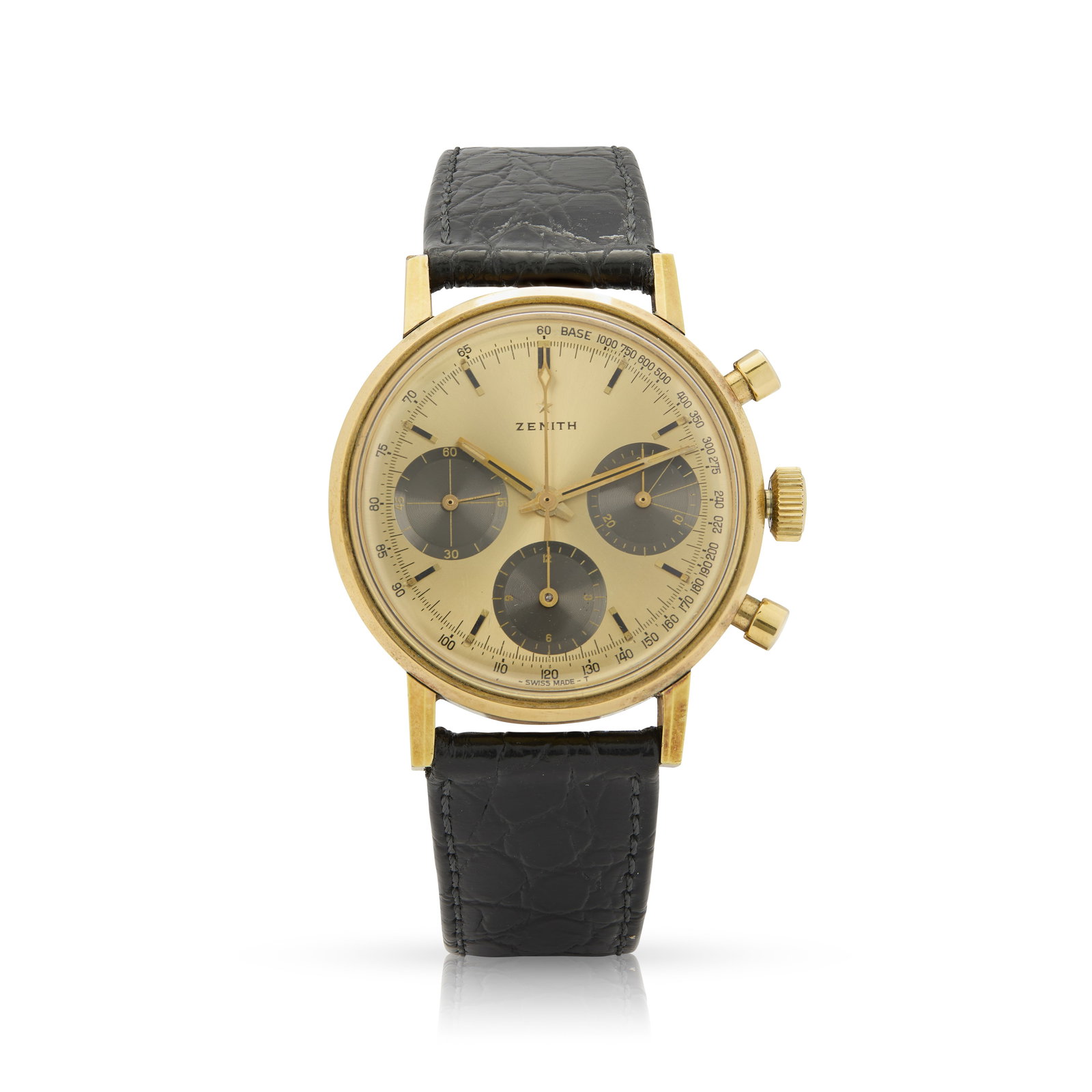 Y Zenith. A stainless steel gold-plated mechanical chronograph wristwatch with champagne dial (1 of 1)