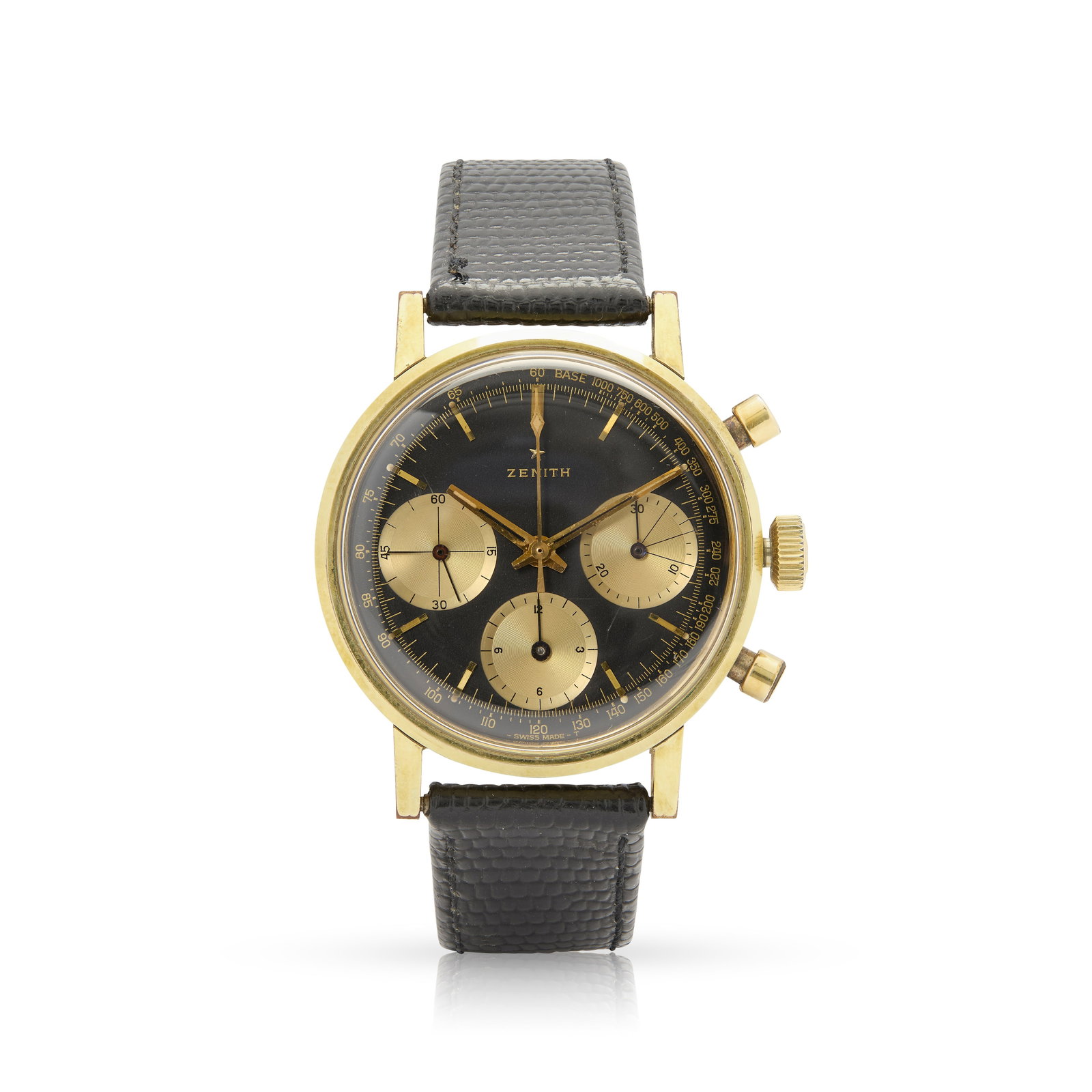 Y Zenith. A stainless steel and gold-plated mechanical chronograph wristwatch with black dial (1 of 1)