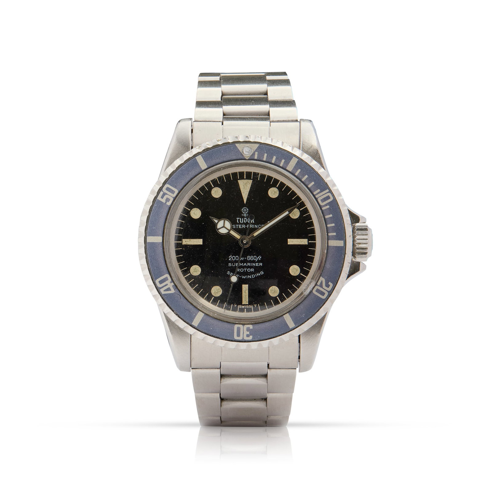 Tudor. An unusual stainless steel automatic wristwatch: Tudor. An unusual stainless steel automatic wristwatch Oyster Prince Submariner, Ref.7928, Case No.594787, made circa 1967 Cal. 390 self-winding 17 jewel movement, matt black dial tritium dot, baton a