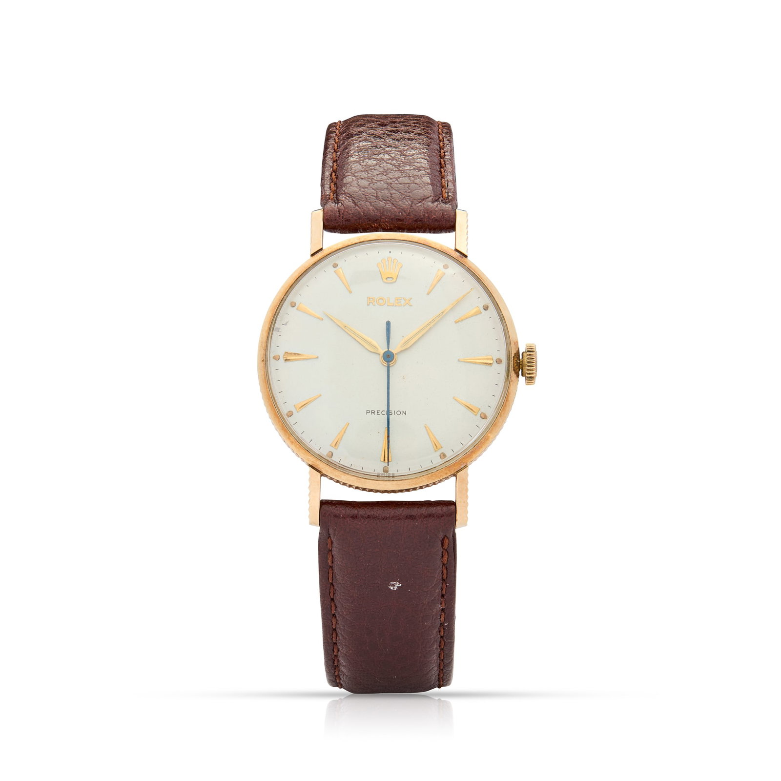 Rolex. A 9k gold mechanical wristwatch with coin-edge band (1 of 1)