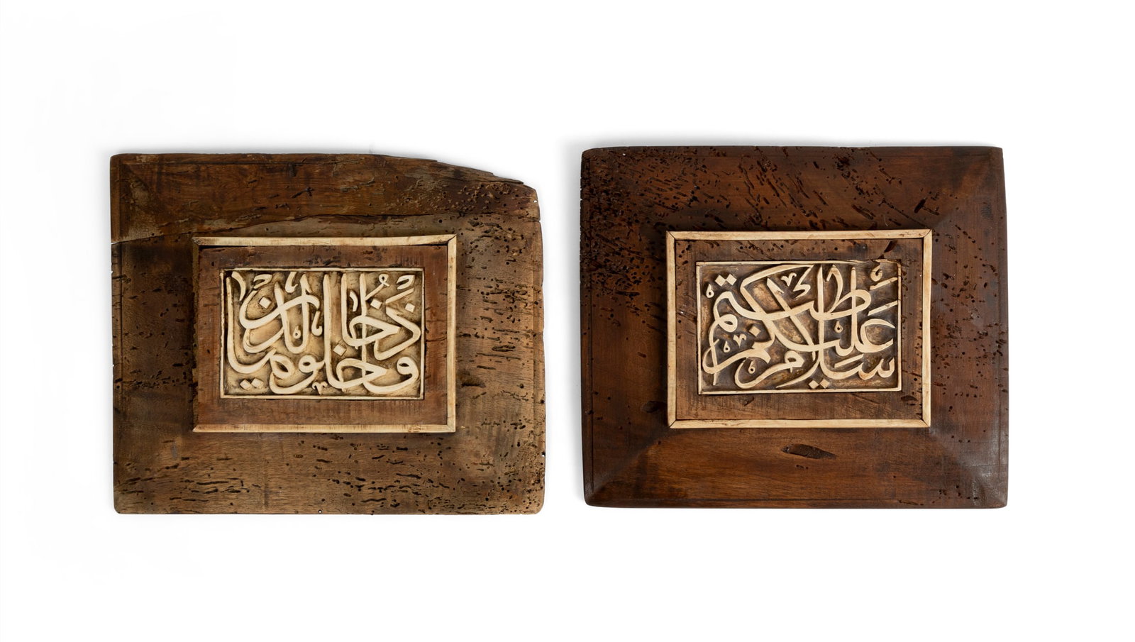 Y A PAIR OF EARLY OTTOMAN CARVED IVORY CALLIGRAPHIC PANELS (1 of 3)