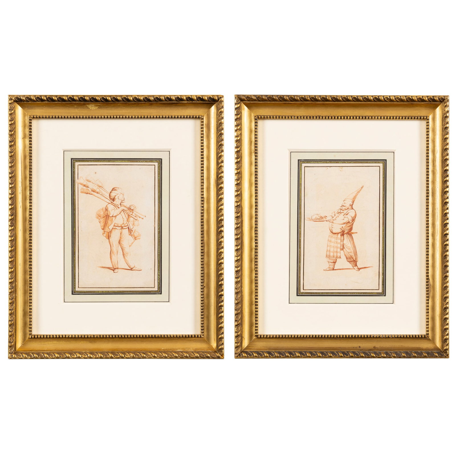 THE COURT COOK AND THE BROOM SELLER: THE COURT COOK AND THE BROOM SELLER ATTRIBUTED TO CHARLES-FRANÇOIS SILVESTRE (FRANCE, 1667-1738) red chalk and pencil on paper, pasted on a light blue album page with gold margin, each depicting 