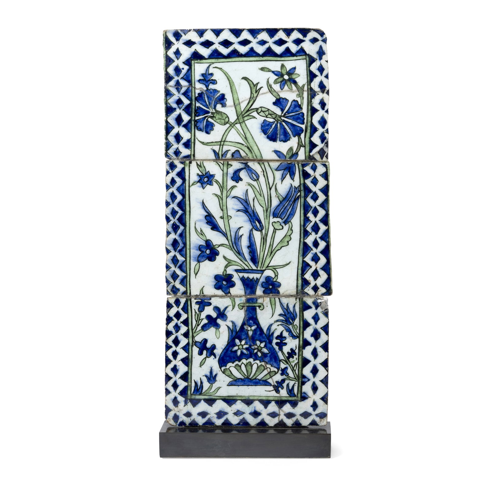 A DAMASCUS POTTERY TILE PANEL DEPICTING A VASE AND FLOWERS (1 of 6)