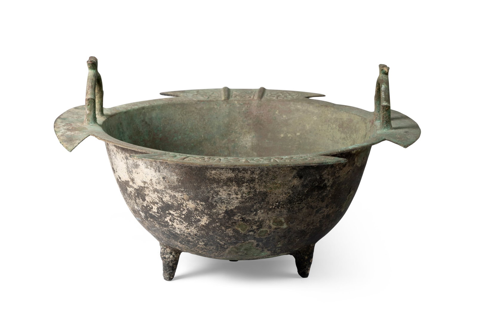 A LARGE BRASS CAULDRON ENGRAVED WITH ARABIC SCRIPT (1 of 5)