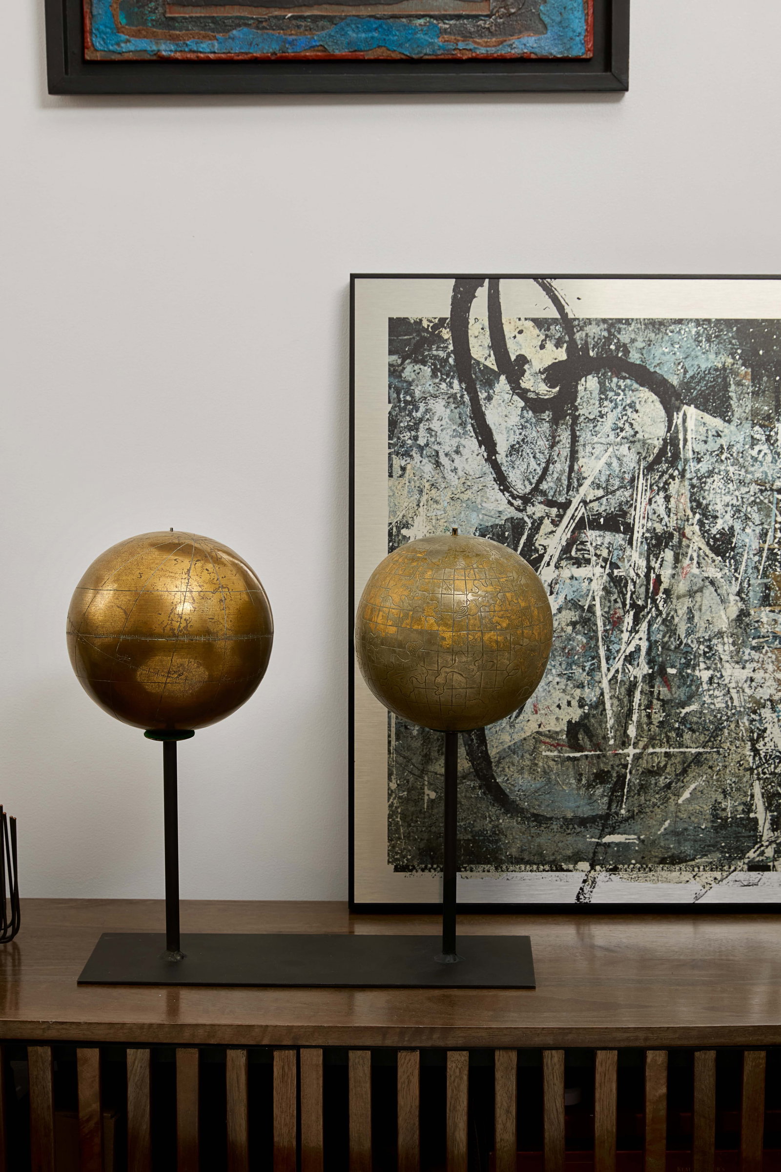 PAIR OF ENGRAVED GILT COPPER CELESTIAL AND TERRESTRIAL GLOBES (1 of 2)
