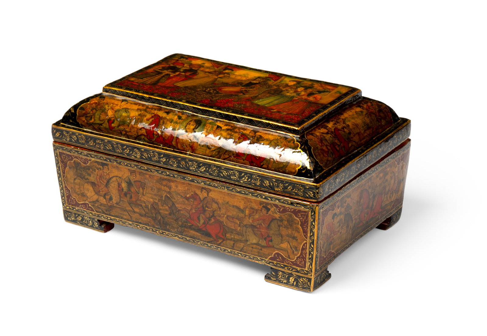 A QAJAR LACQUER PAPIER MACHE LIDDED BOX WITH FATH ALI SHAH (1 of 2)