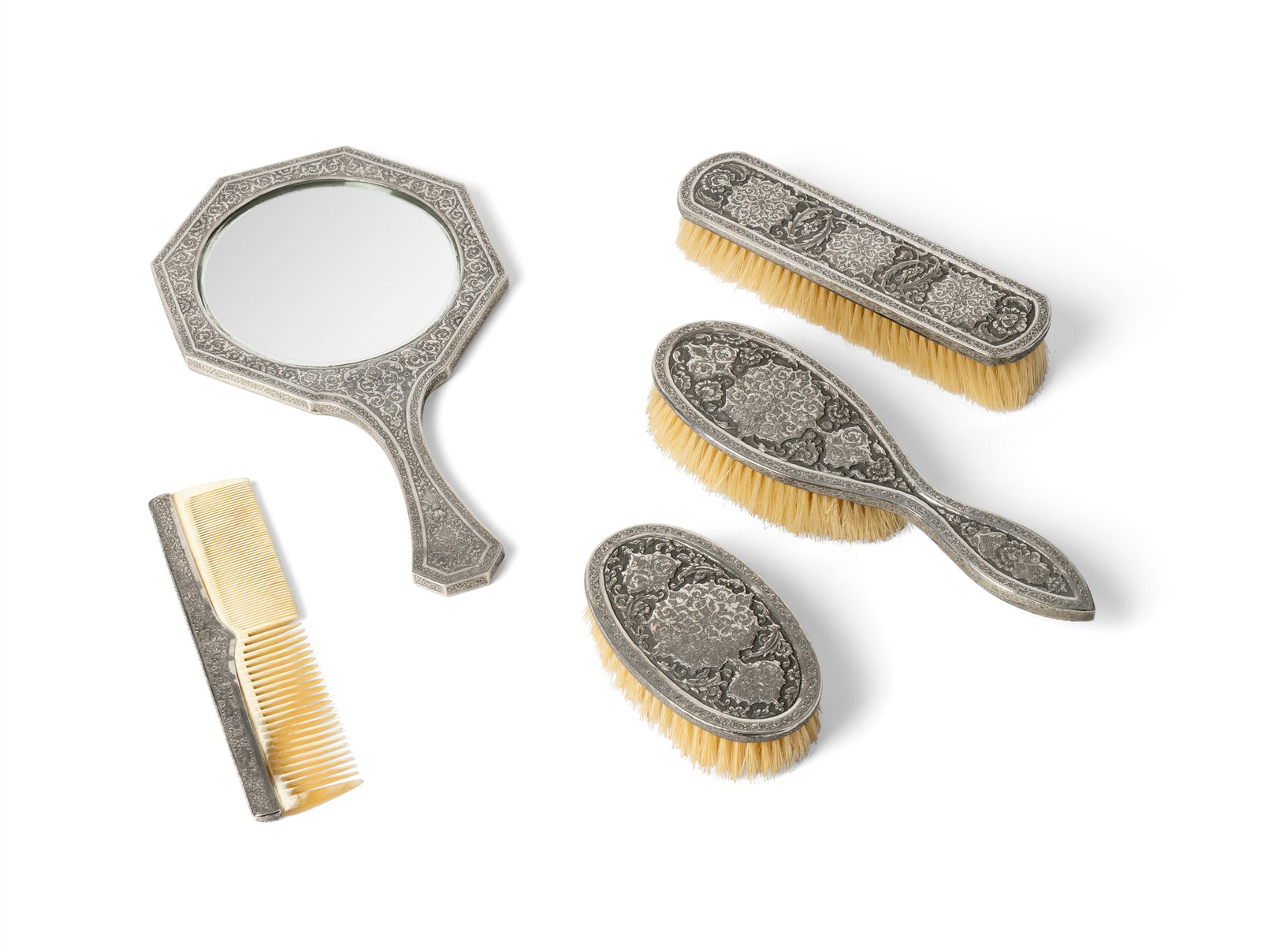 A QAJAR SILVER DRESSING TABLE SET (1 of 1)