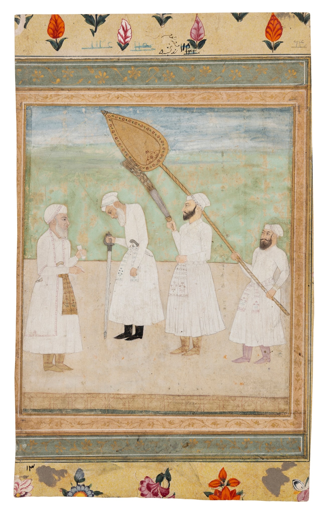 A MUGHAL ALBUM PAGE: THE ELDERLY AURENGZEB WITH COURTIERS (1 of 8)