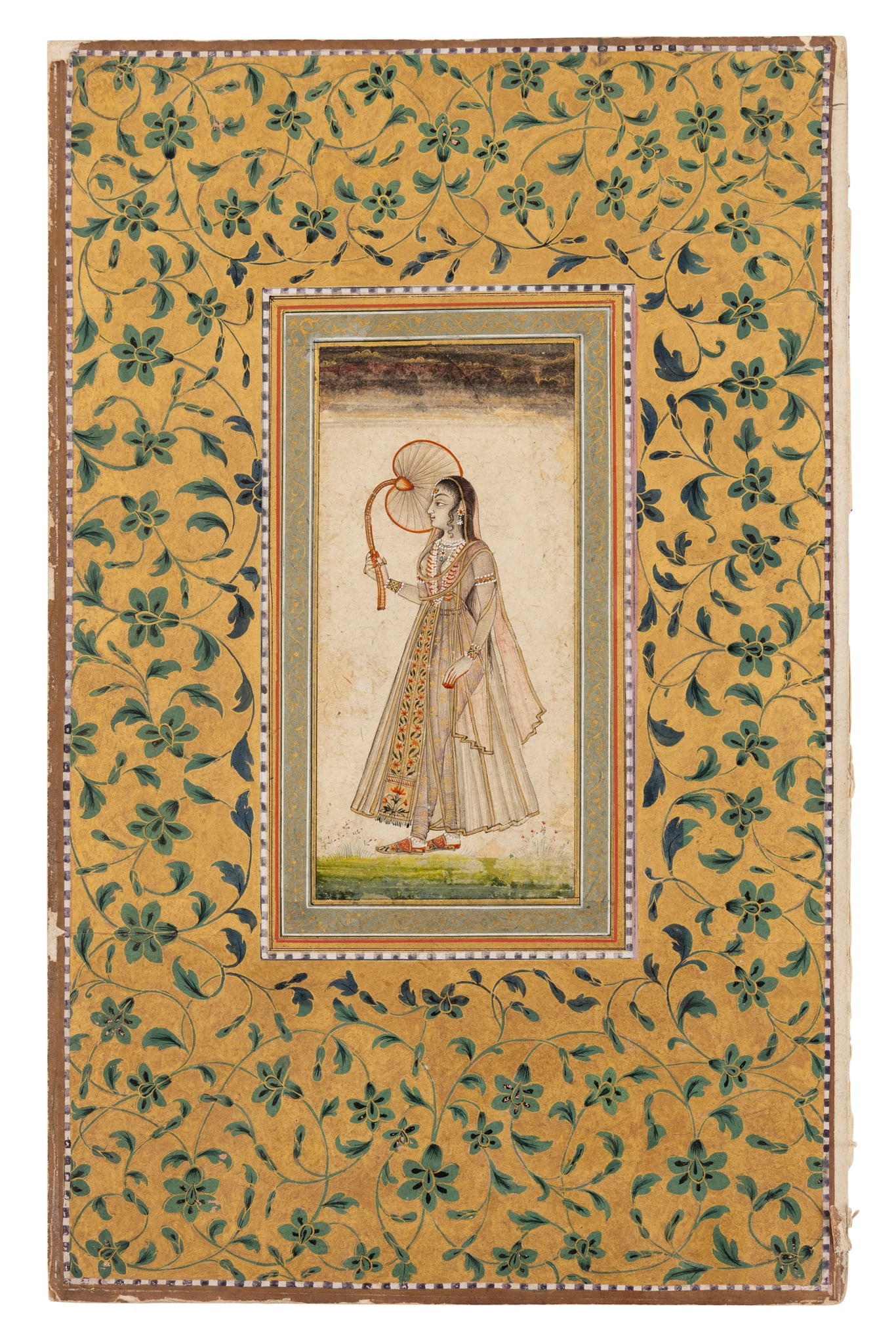 A PORTRAIT OF A MUGHAL COURTESAN WITH A FAN (1 of 3)