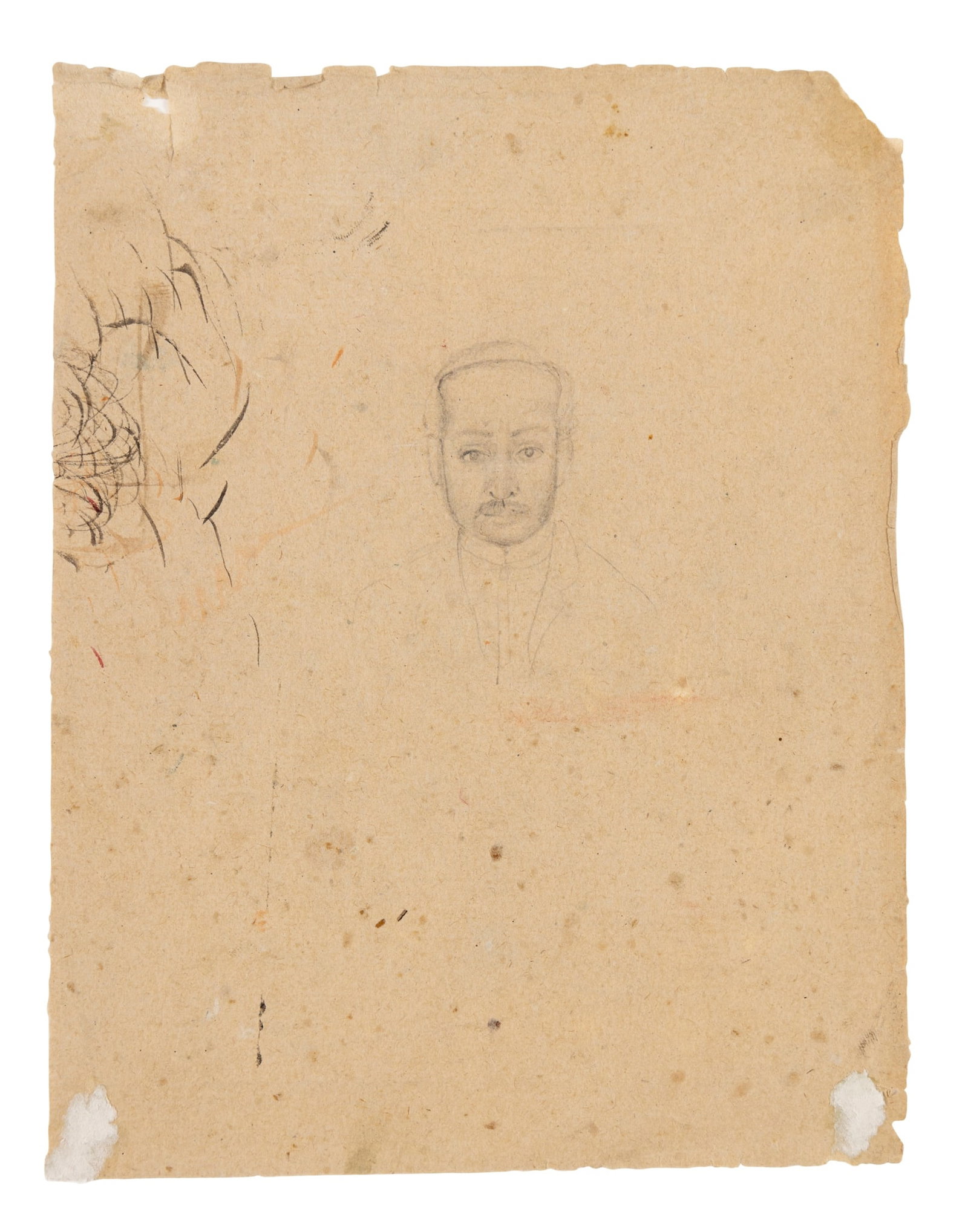 THREE PORTRAIT STUDIES: THREE PORTRAIT STUDIES NORTH INDIA, 19TH CENTURY ink and watercolour on paper, including a) study of the head of a man, verso with a youth and maiden by a stream, in Bukhara Style, North India, early 
