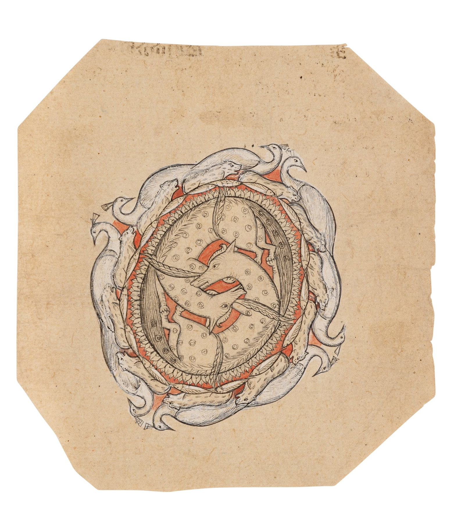 SIX DESIGNS FOR FURNITURE AND OBJECTS: SIX DESIGNS FOR FURNITURE AND OBJECTS NORTHERN INDIA, 19TH CENTURY ink with use of colours on paper, comprising designs for a) stylised bowl, b) one rosewater sprinkler, c) and d) two vases , e) one f