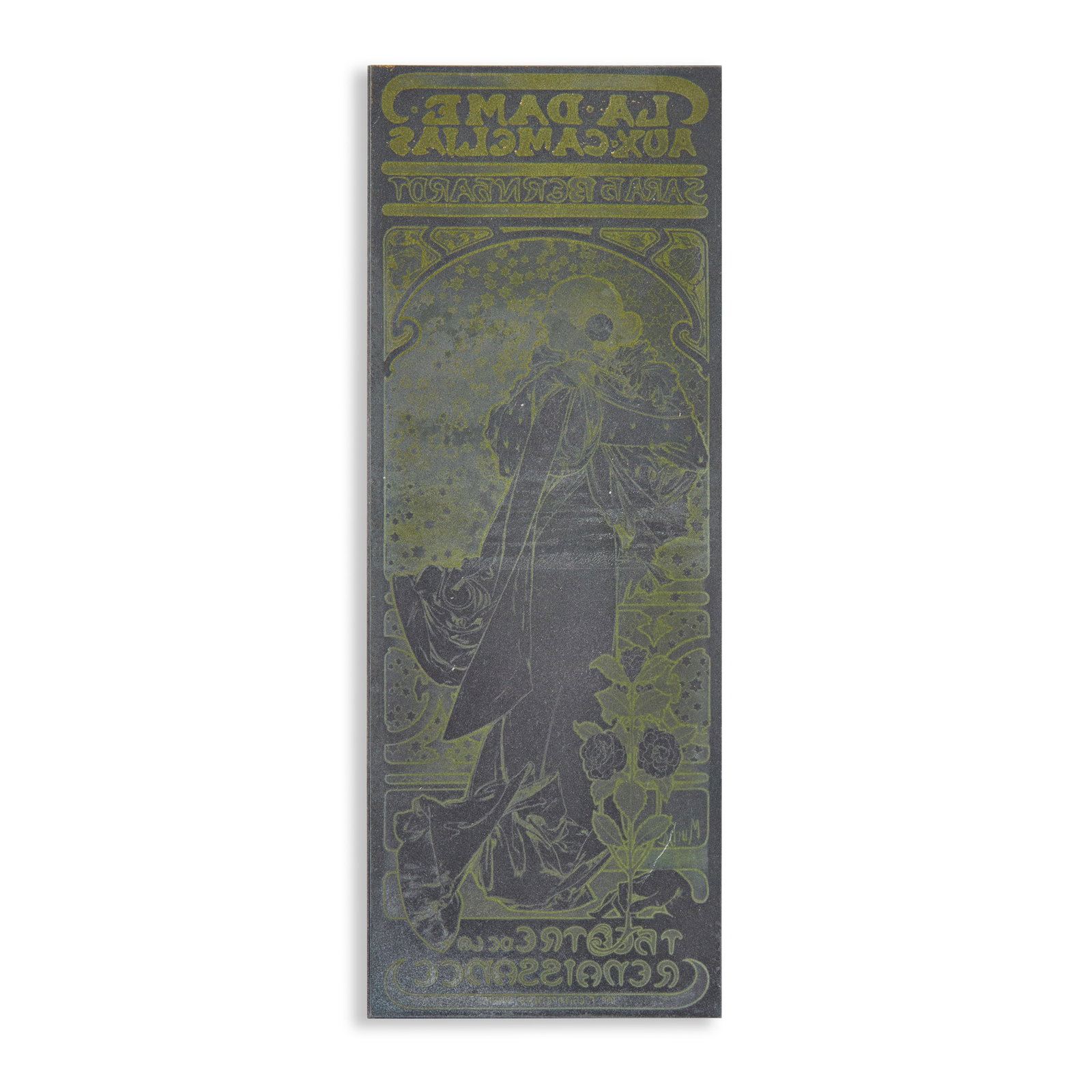 ALPHONSE MUCHA (1860-1939): ALPHONSE MUCHA (1860-1939) SARAH BERNHARDT LA DAME AUX CAMELIAS THÉÂTRE DE LA RENAISSANCE MATRIX 1896(2) matrix 18.2 x 6.8cm Alphonse Mucha: A Private Collection from