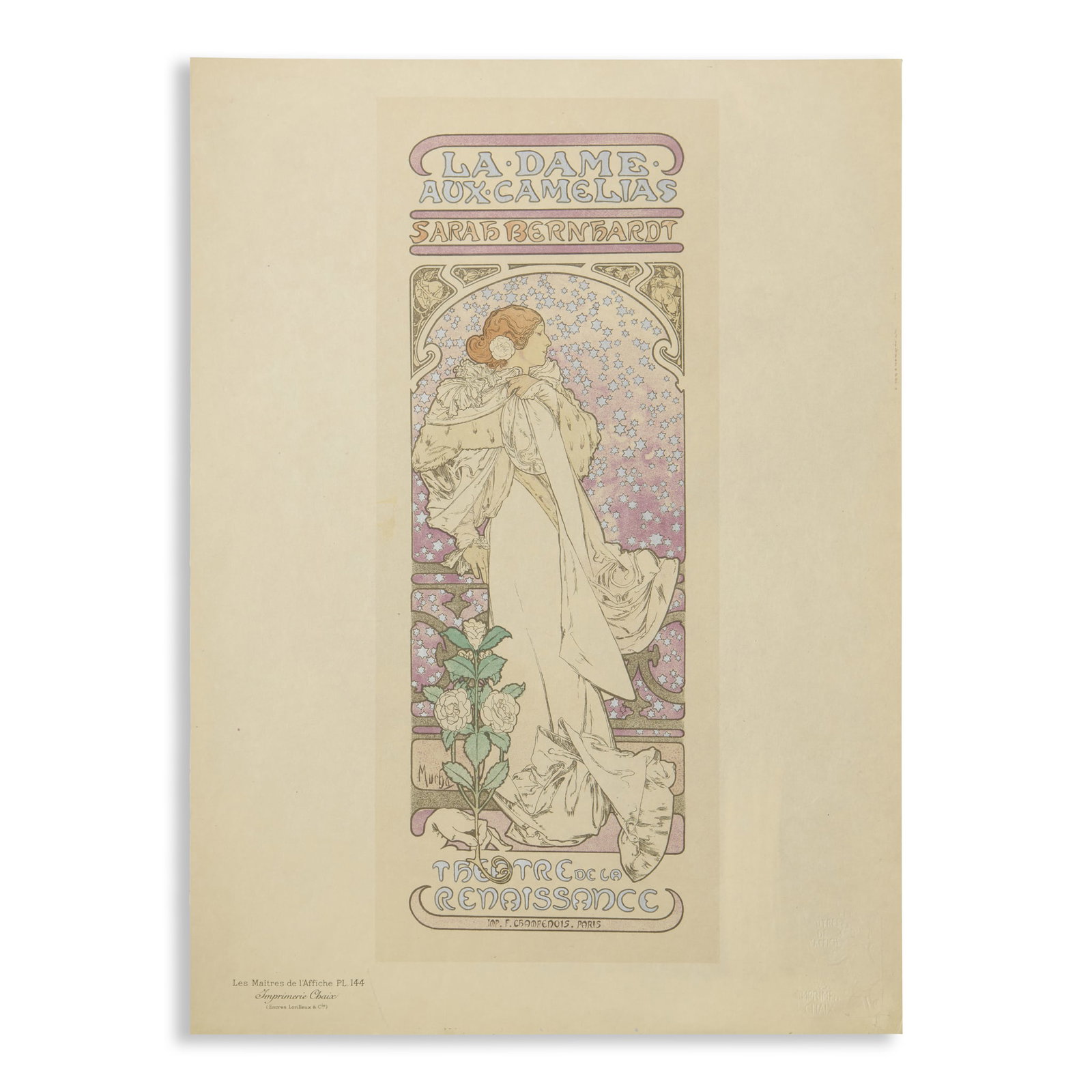 ALPHONSE MUCHA (1860-1939): ALPHONSE MUCHA (1860-1939) LA DAME AUX CAMELIAS SARAH BERNHARDT THÉÂTRE DE LA RENAISSANCE 1897Les Maîtres de l'Affiche Pl. 144, lithograph in colours, printed by Chaix, Paris,