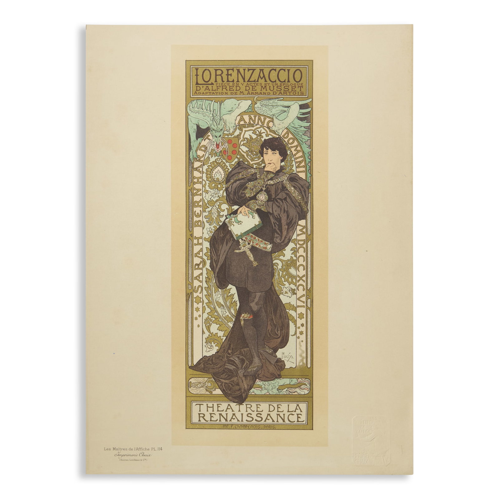 ALPHONSE MUCHA (1860-1939): ALPHONSE MUCHA (1860-1939) LORENZACCIO 1898Les Maîtres de l'Affiche Pl. 114, lithograph in colours, printed by Chaix, Paris, condition A; not backed 40 x 29cm A Private Collection from
