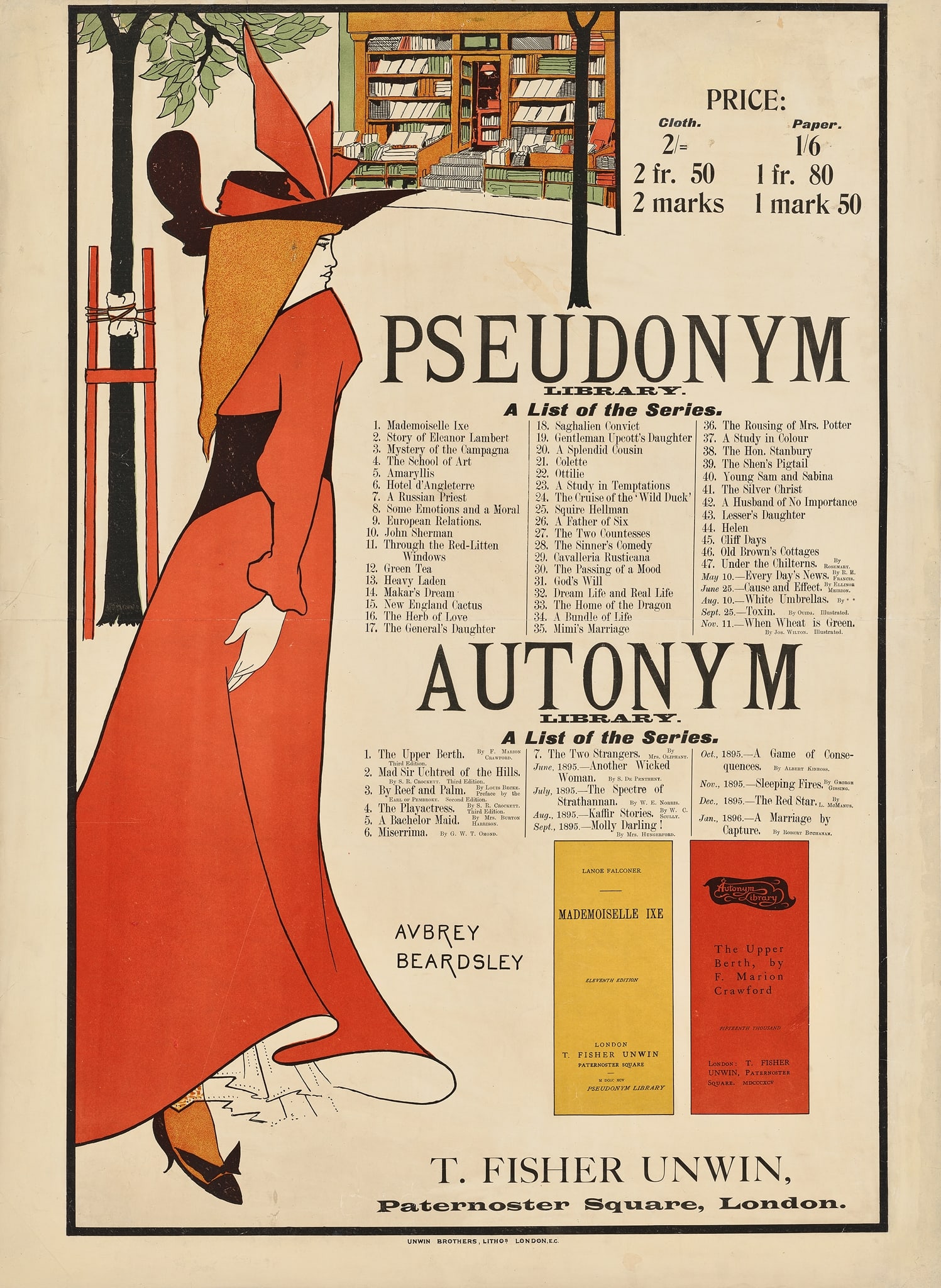 AUBREY BEARDSLEY (1872–1898): AUBREY BEARDSLEY (1872–1898) PSEUDONYM & AUTONYM LIBRARY 1894lithographic poster, condition B+; backed on linen 79 x 57cm