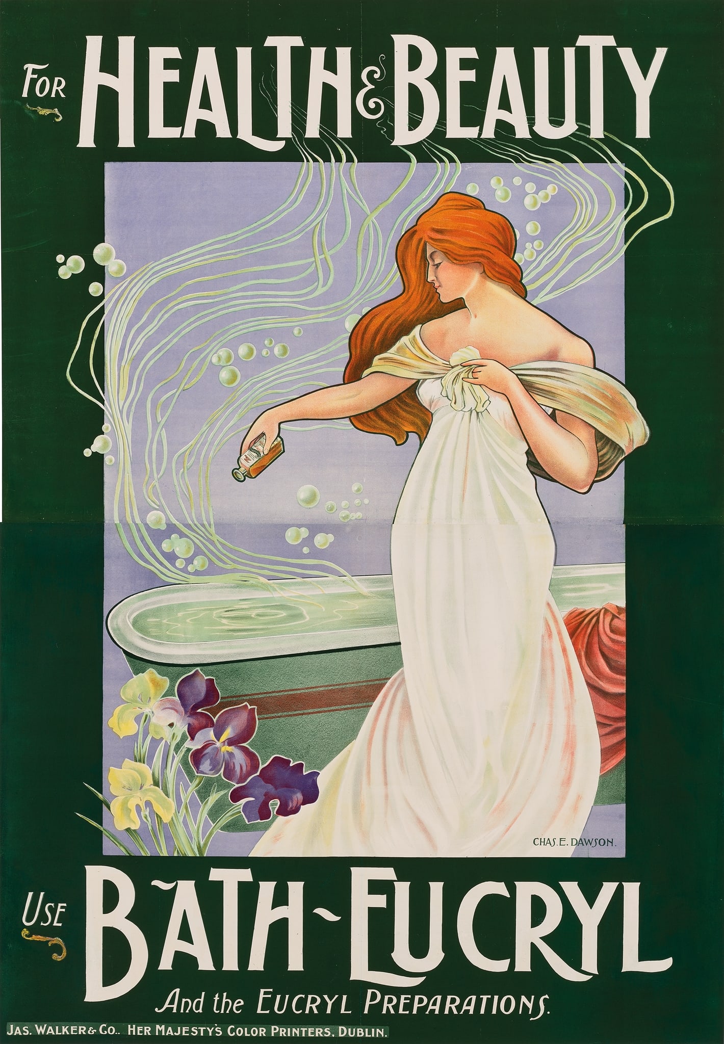 CHARLES E. DAWSON: CHARLES E. DAWSON FOR HEALTH & BEAUTY USE BATH-EUCRYL 1901lithographic poster, condition A-; on two joined sheets, backed on linen 147 x 102cm