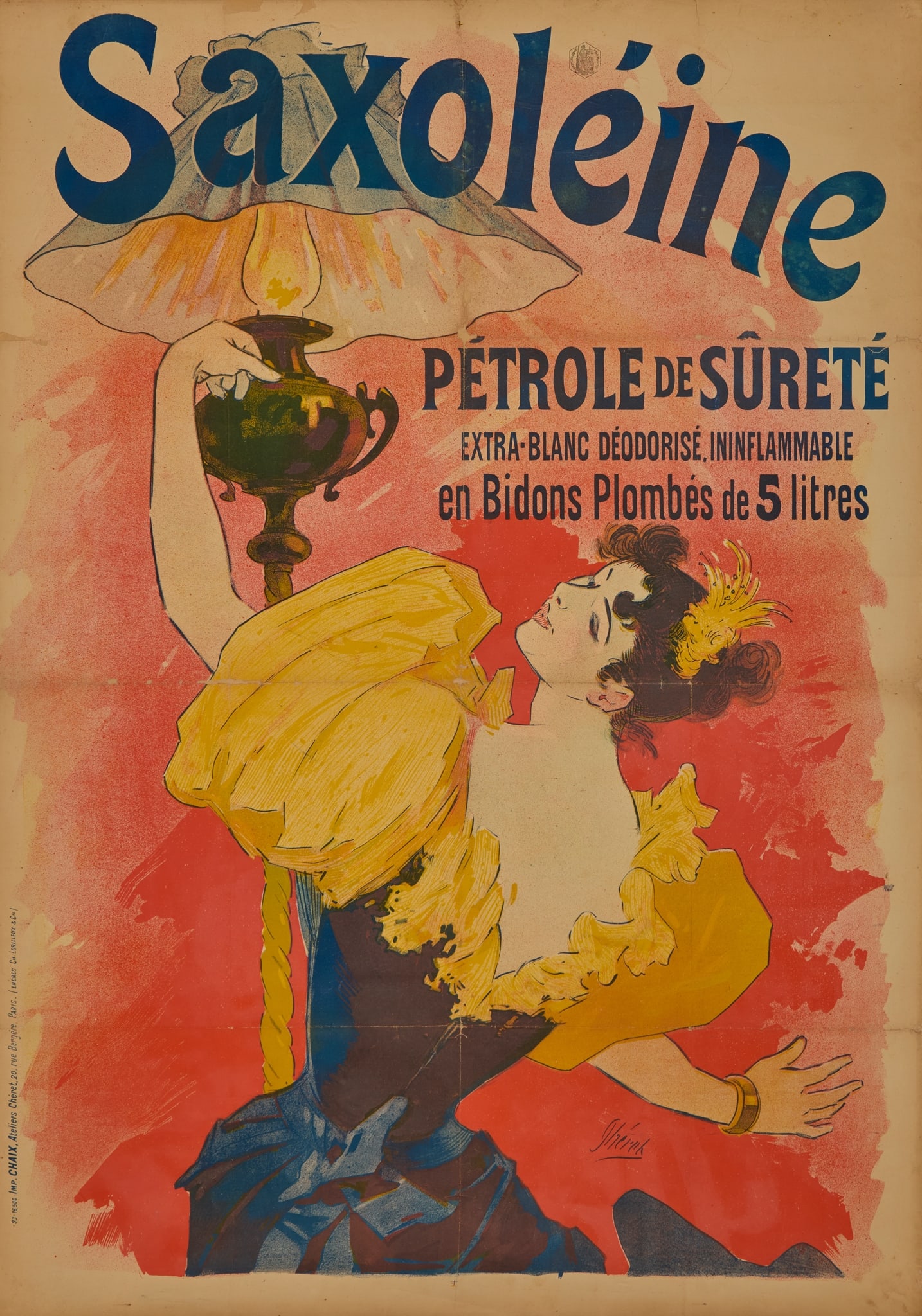 JULES CHÉRET (1836-1932): JULES CHÉRET (1836-1932) SAXOLÉINE 1892lithographic poster, condition B; backed on paper 125 x 88cm