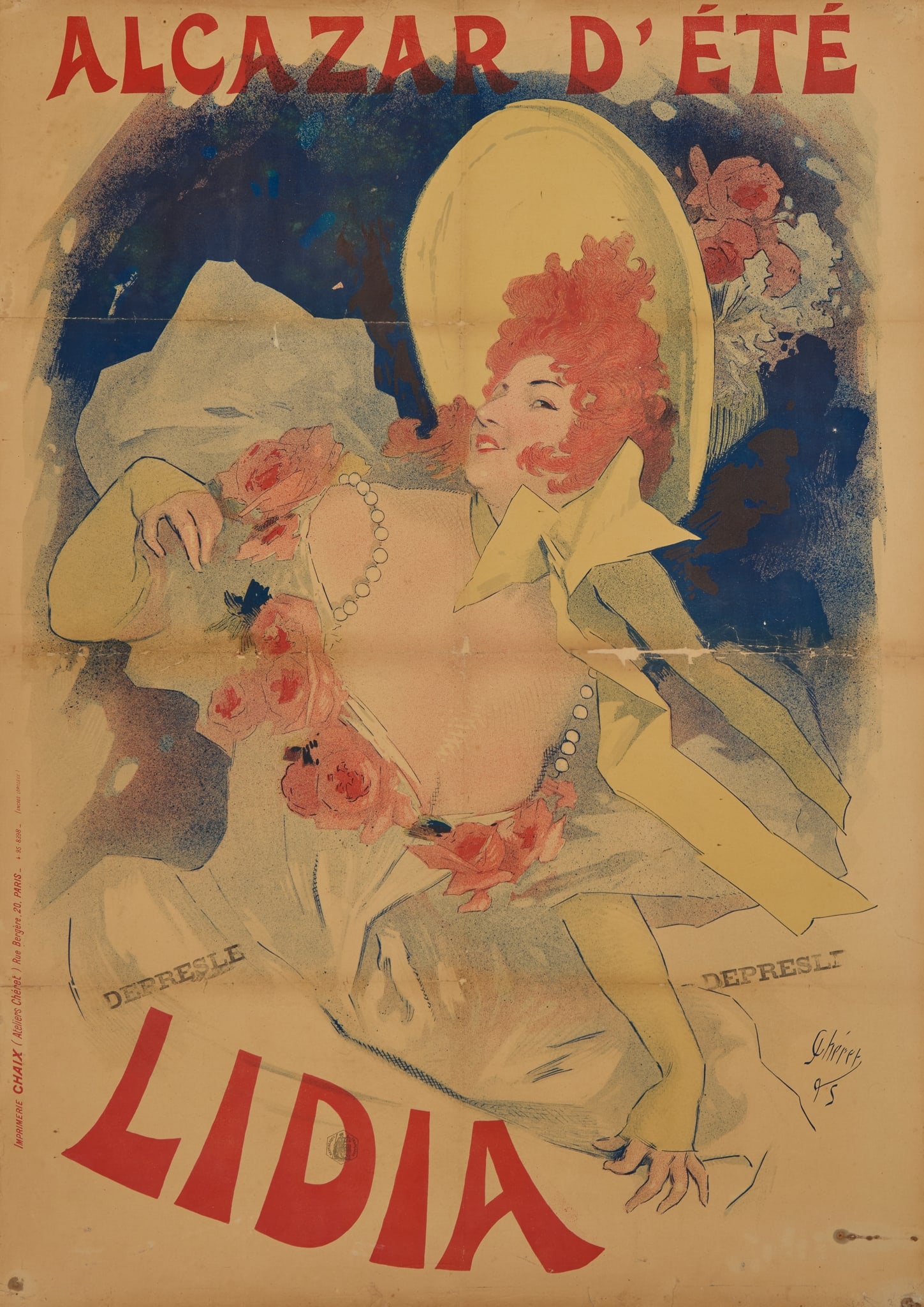 JULES CHÉRET (1836-1932): JULES CHÉRET (1836-1932) ALCAZAR D'ETE, LIDIA 1895lithographic poster, condition B-; not backed 125 x 88cm. 