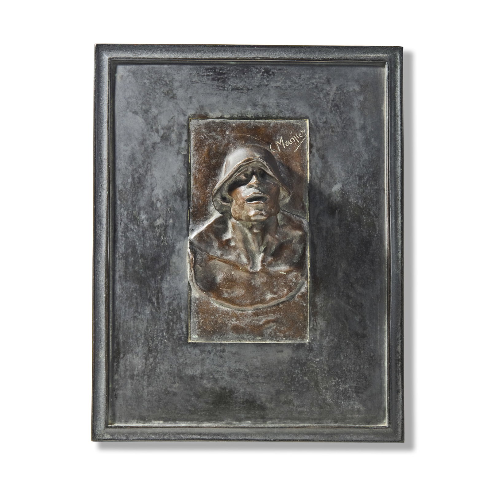 CONSTANTIN MEUNIER (1831-1905): CONSTANTIN MEUNIER (1831-1905) TÊTE DE PUDDLER RELIEF PANEL designed 1885patinated bronze signed in cast C Meunier, Modèle exclusif DE LA MAISON MODERNE PARIS 32.5cm high, 25.3cm wide