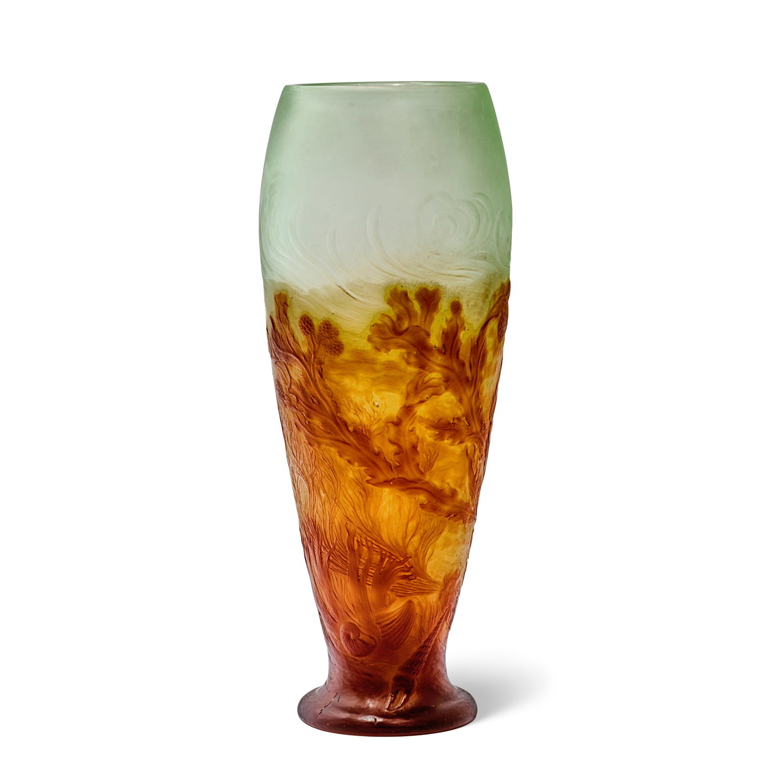 ÉMILE GALLÉ (1846-1904): ÉMILE GALLÉ (1846-1904) ALGUES CAMEO GLASS VASE circa 1903overlaid and acid-etched glass, with carved details and martelé, decorated with seaweed and shells engraved Gallé